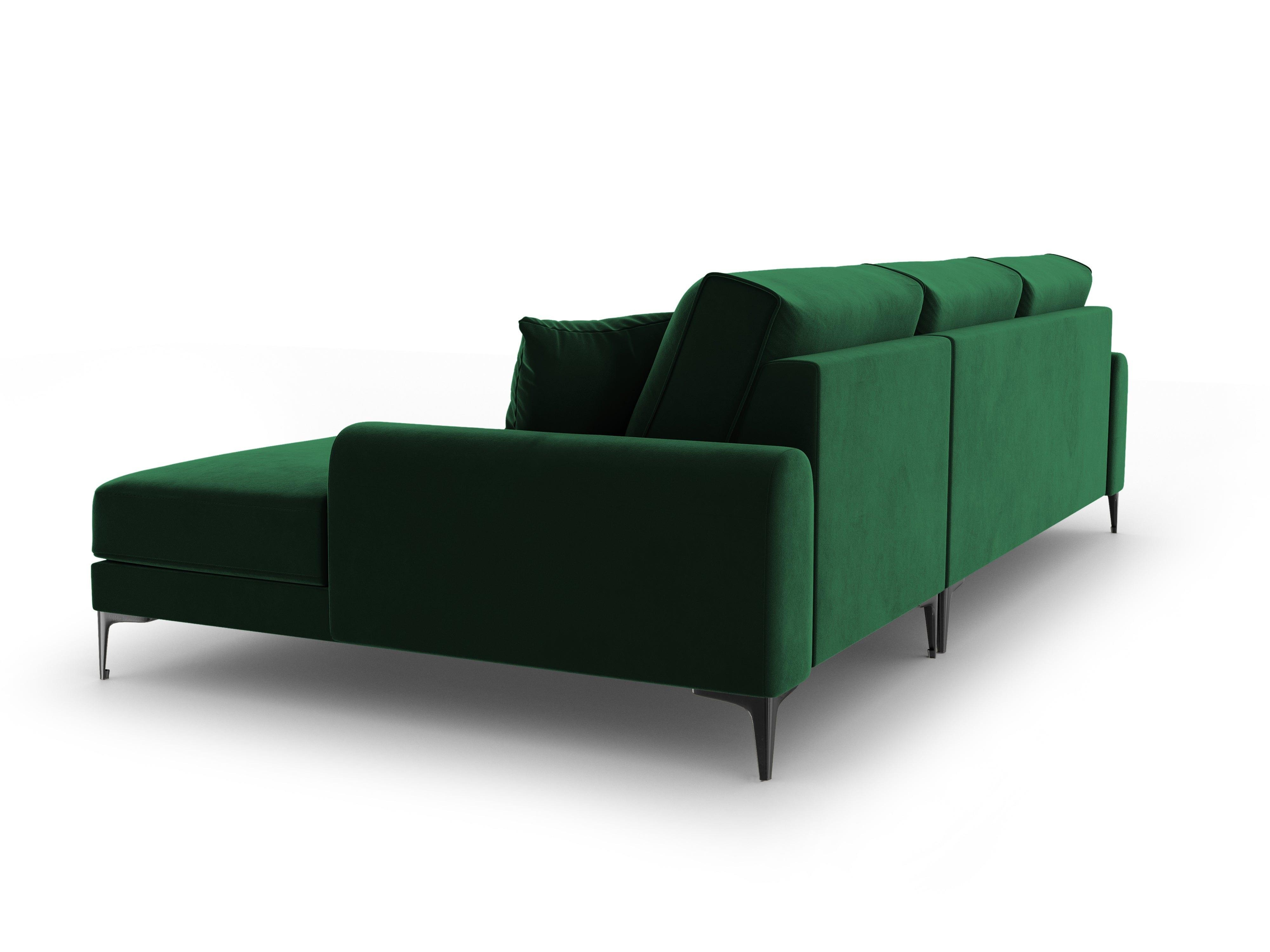 Narożnik aksamitny prawostronny MADARA butelkowa zieleń z czarną podstawą Mazzini Sofas Eye on Design