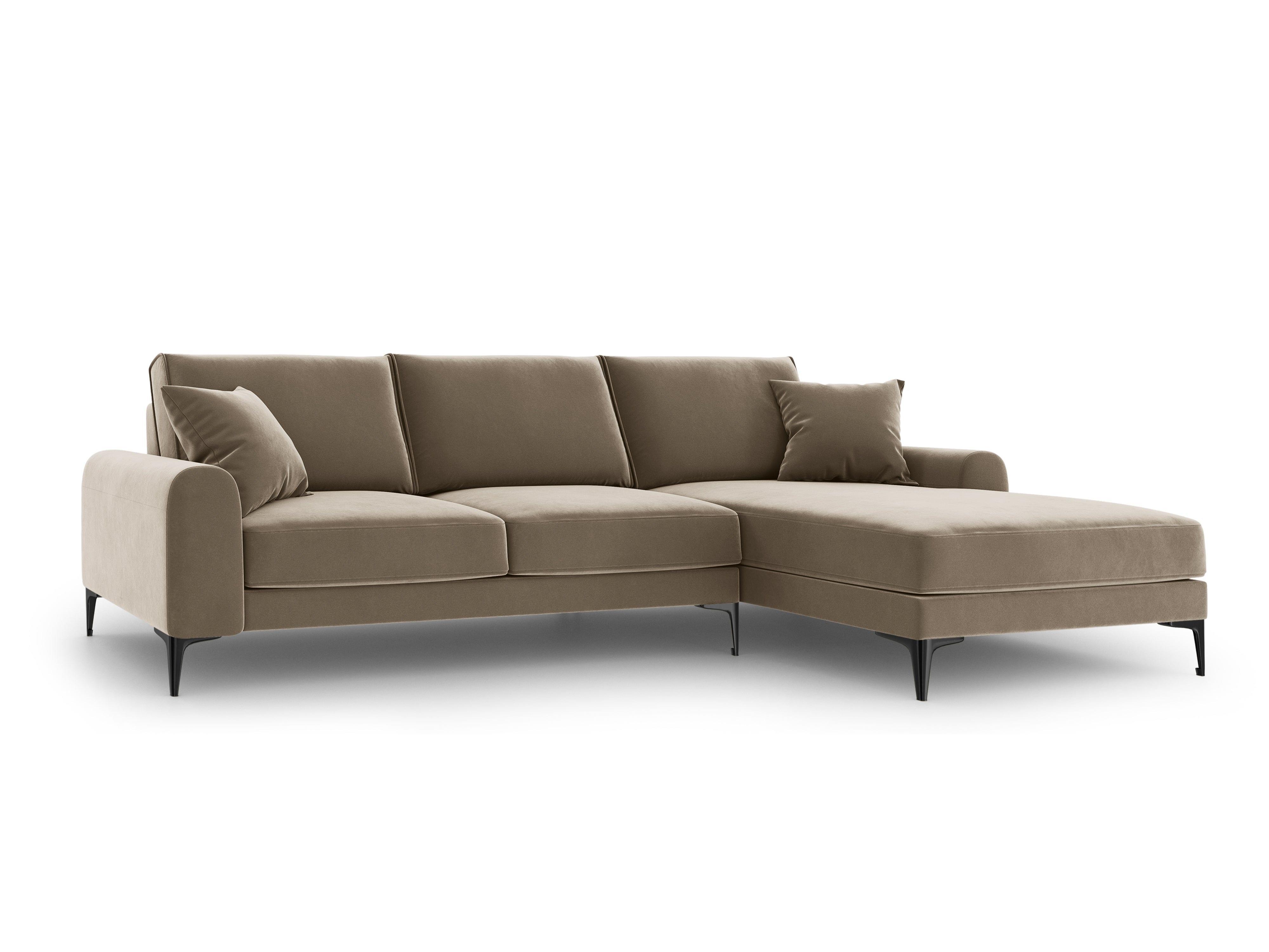 Narożnik aksamitny prawostronny MADARA cappuccino z czarną podstawą Mazzini Sofas Eye on Design