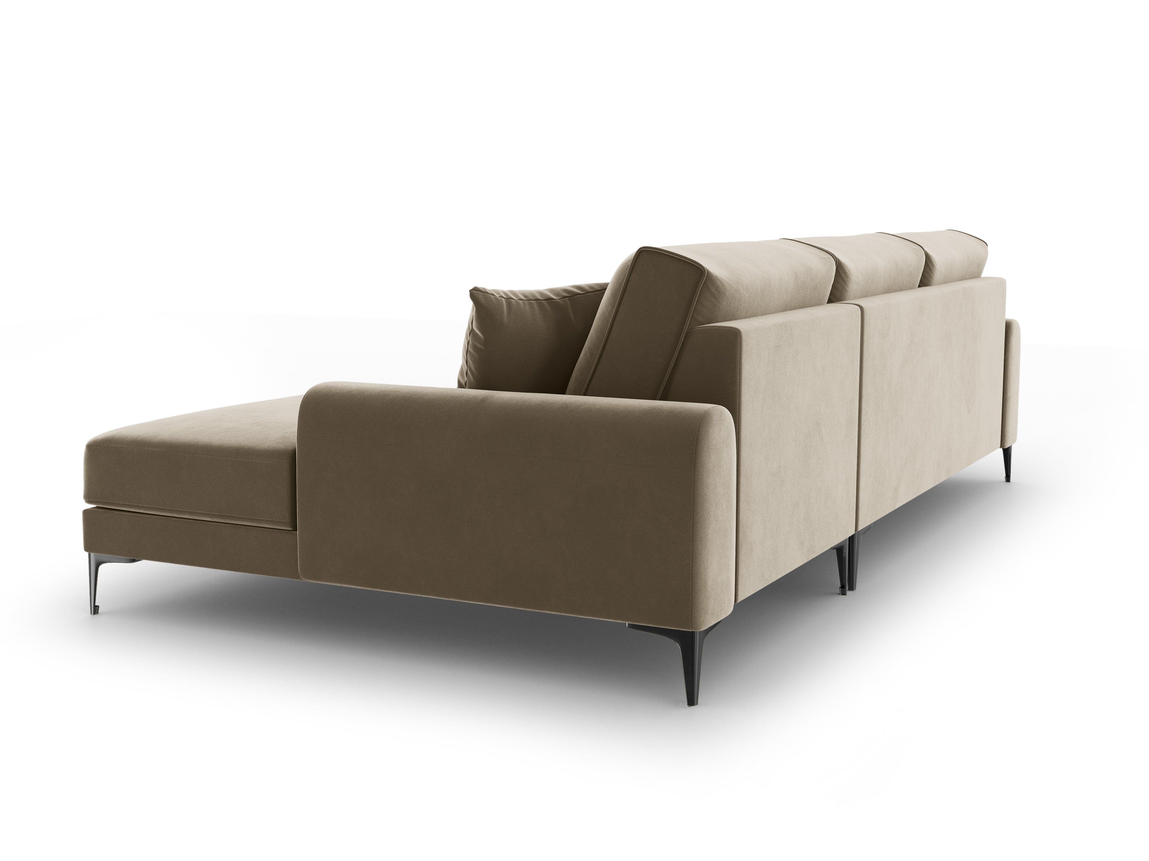 Narożnik aksamitny prawostronny MADARA cappuccino z czarną podstawą Mazzini Sofas Eye on Design