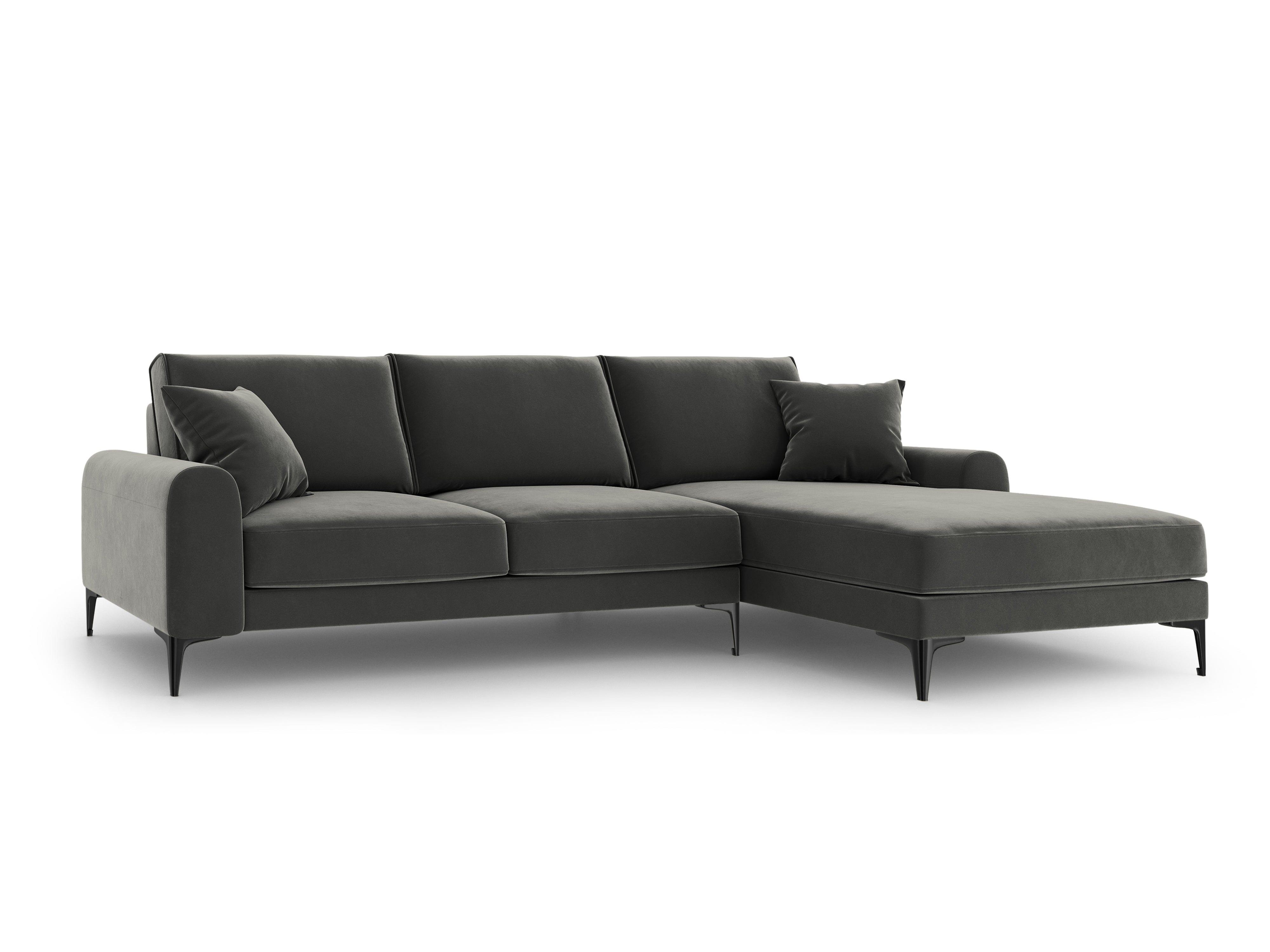 Narożnik aksamitny prawostronny MADARA ciemnoszary z czarną podstawą Mazzini Sofas Eye on Design