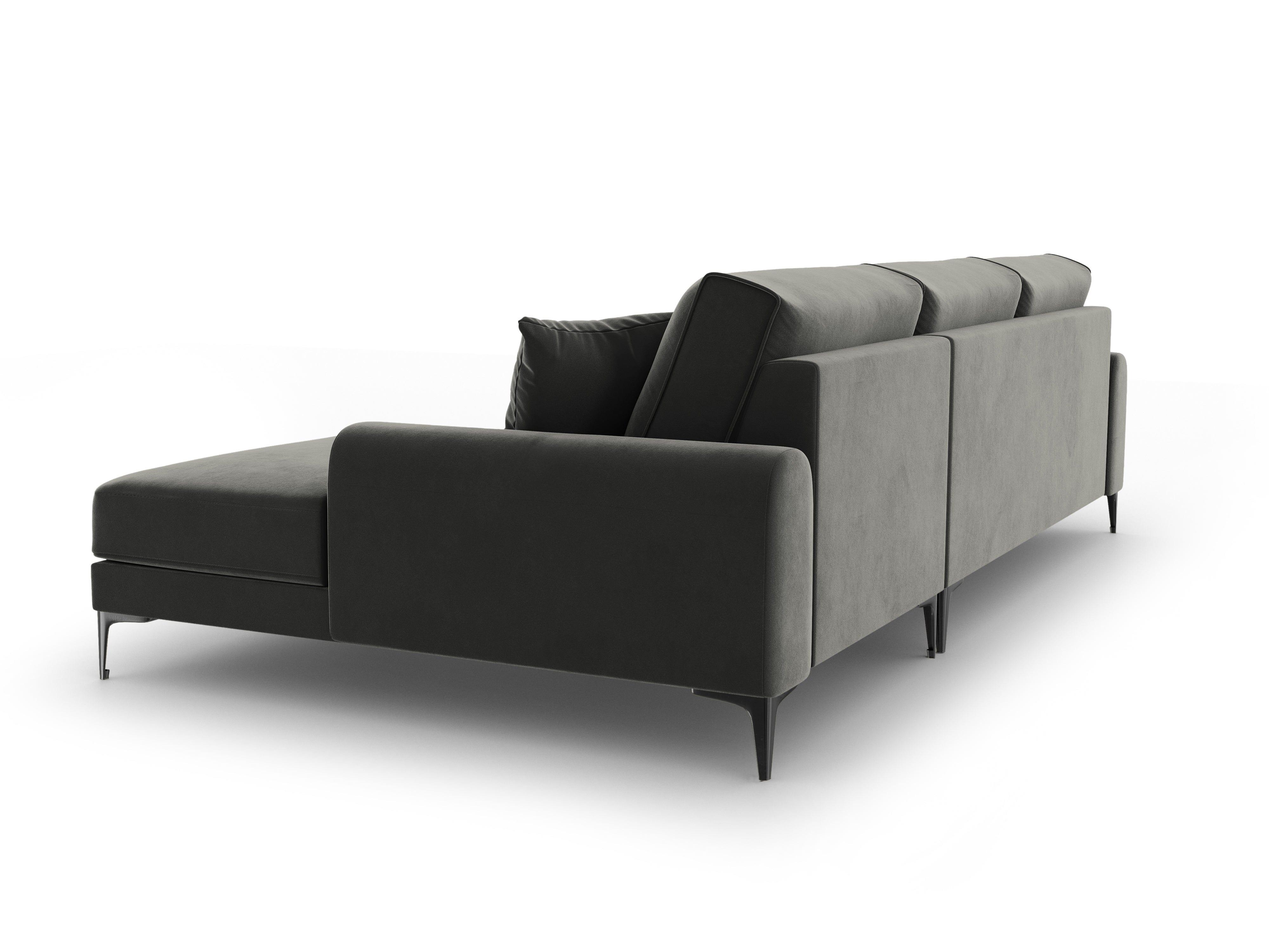 Narożnik aksamitny prawostronny MADARA ciemnoszary z czarną podstawą Mazzini Sofas Eye on Design