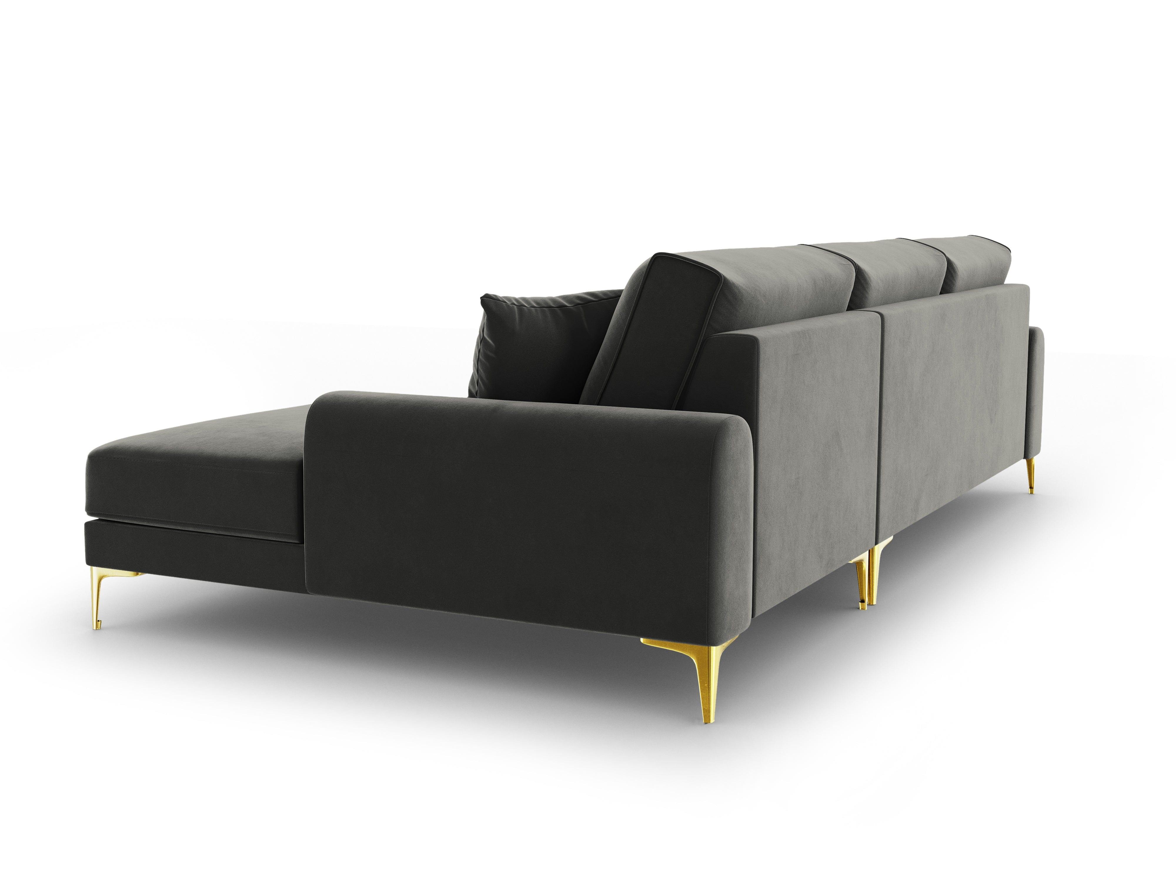 Narożnik aksamitny prawostronny MADARA ciemnoszary ze złotą podstawą Mazzini Sofas Eye on Design
