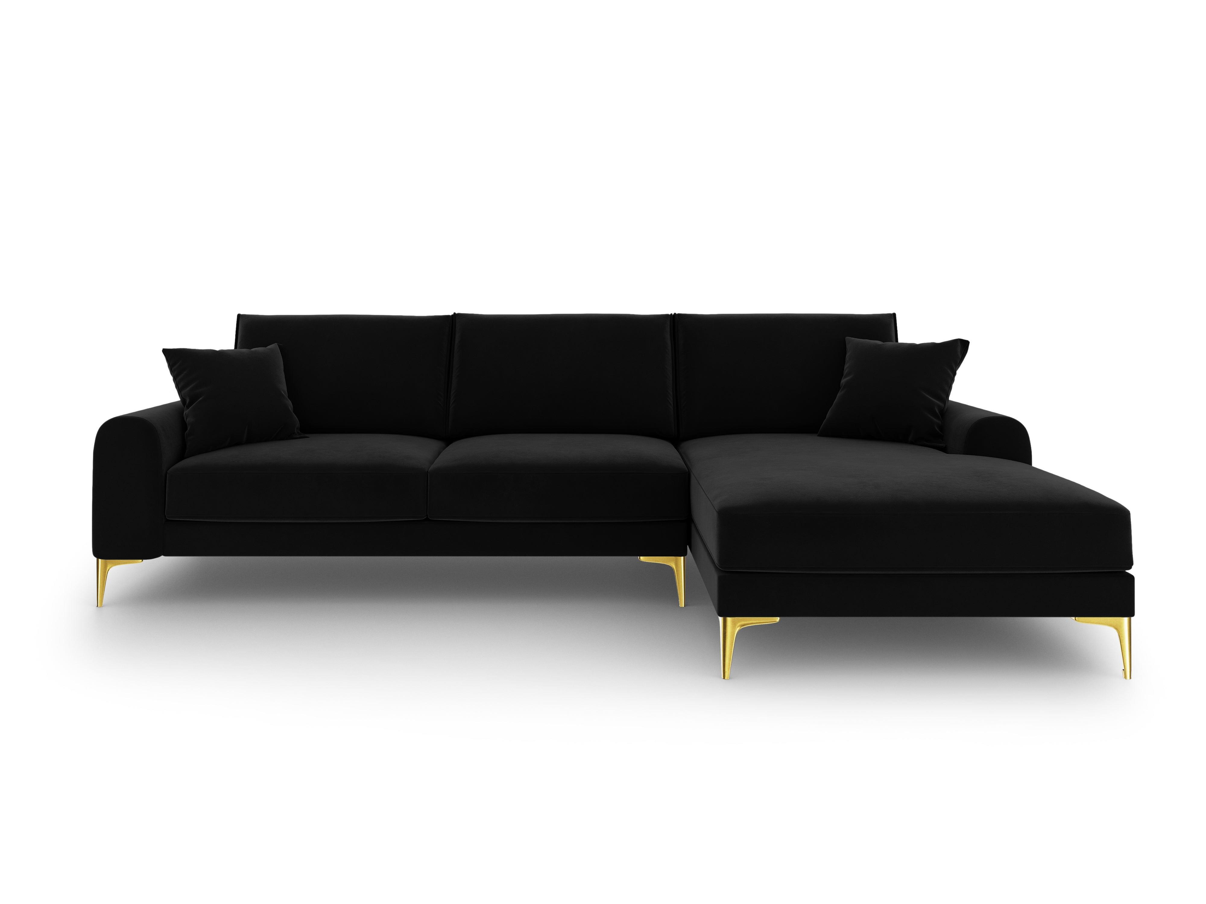 Narożnik aksamitny prawostronny MADARA czarny ze złotą podstawą Mazzini Sofas Eye on Design