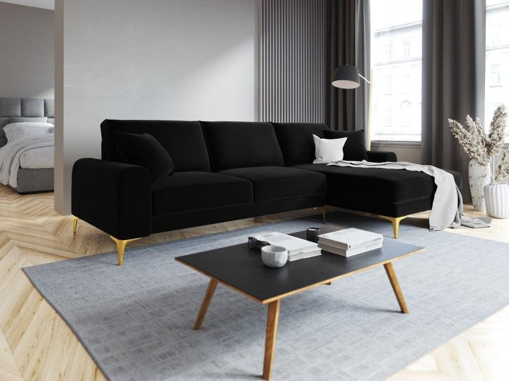 Narożnik aksamitny prawostronny MADARA czarny ze złotą podstawą Mazzini Sofas Eye on Design