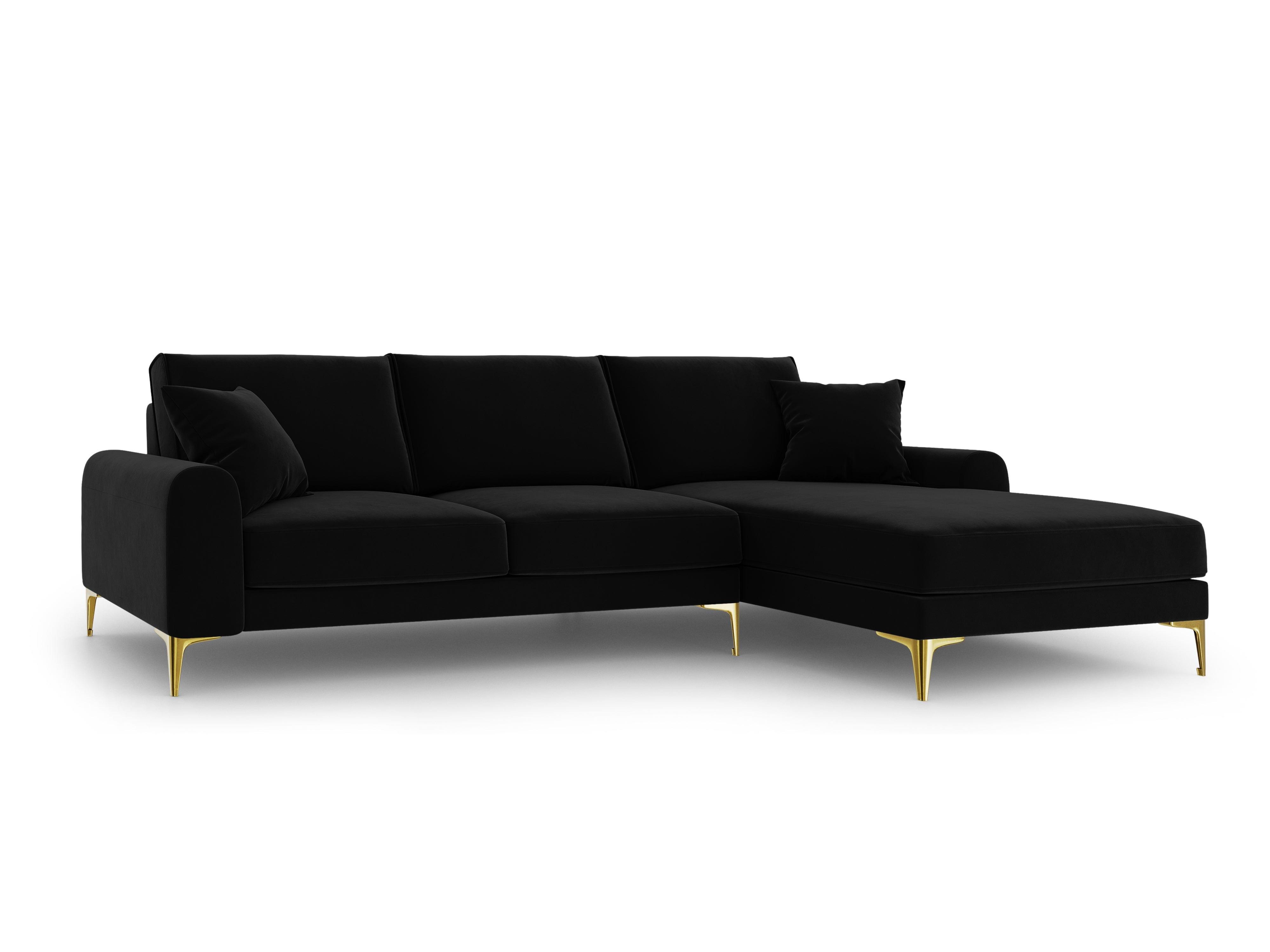 Narożnik aksamitny prawostronny MADARA czarny ze złotą podstawą Mazzini Sofas Eye on Design