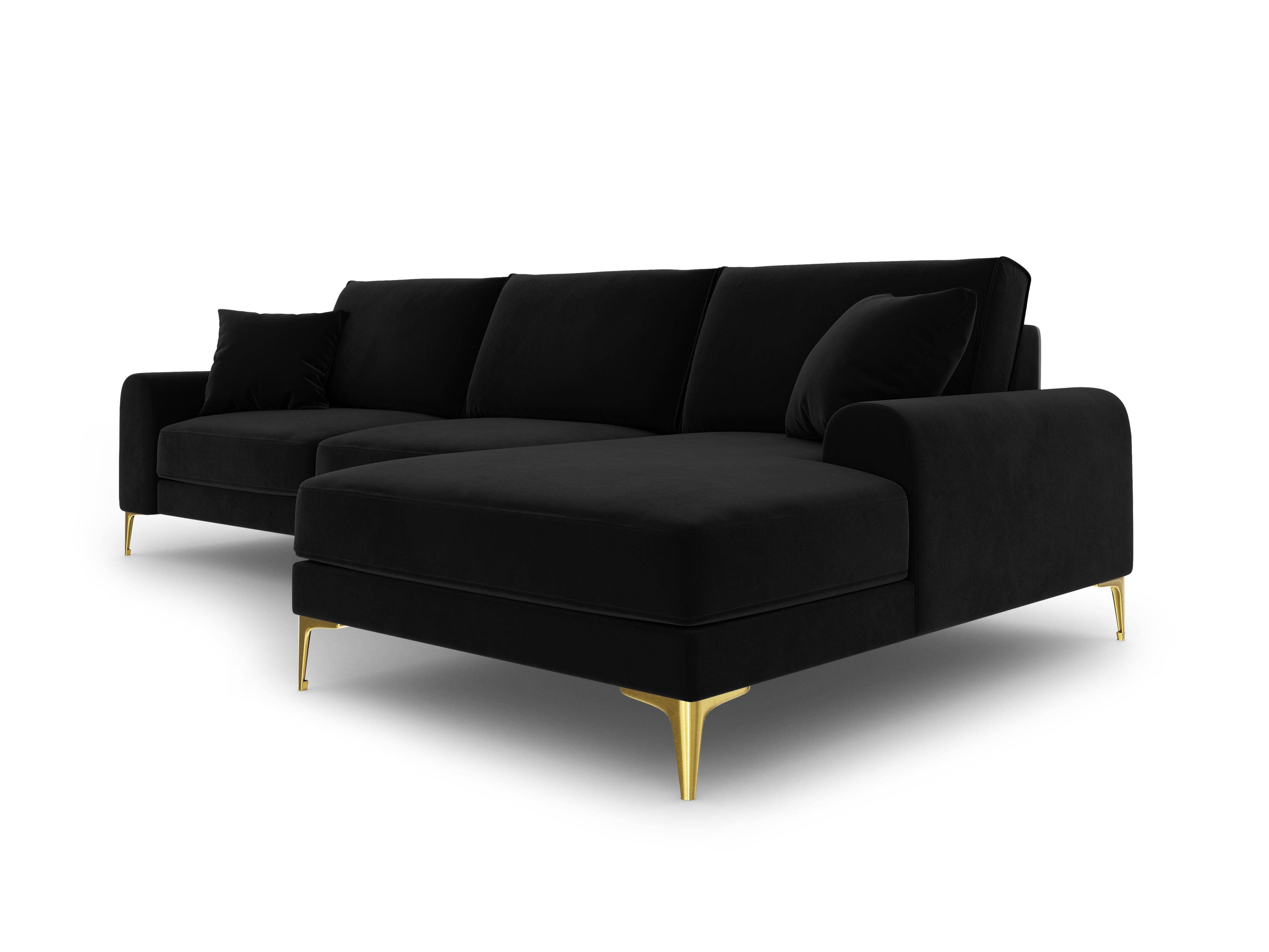 Narożnik aksamitny prawostronny MADARA czarny ze złotą podstawą Mazzini Sofas Eye on Design