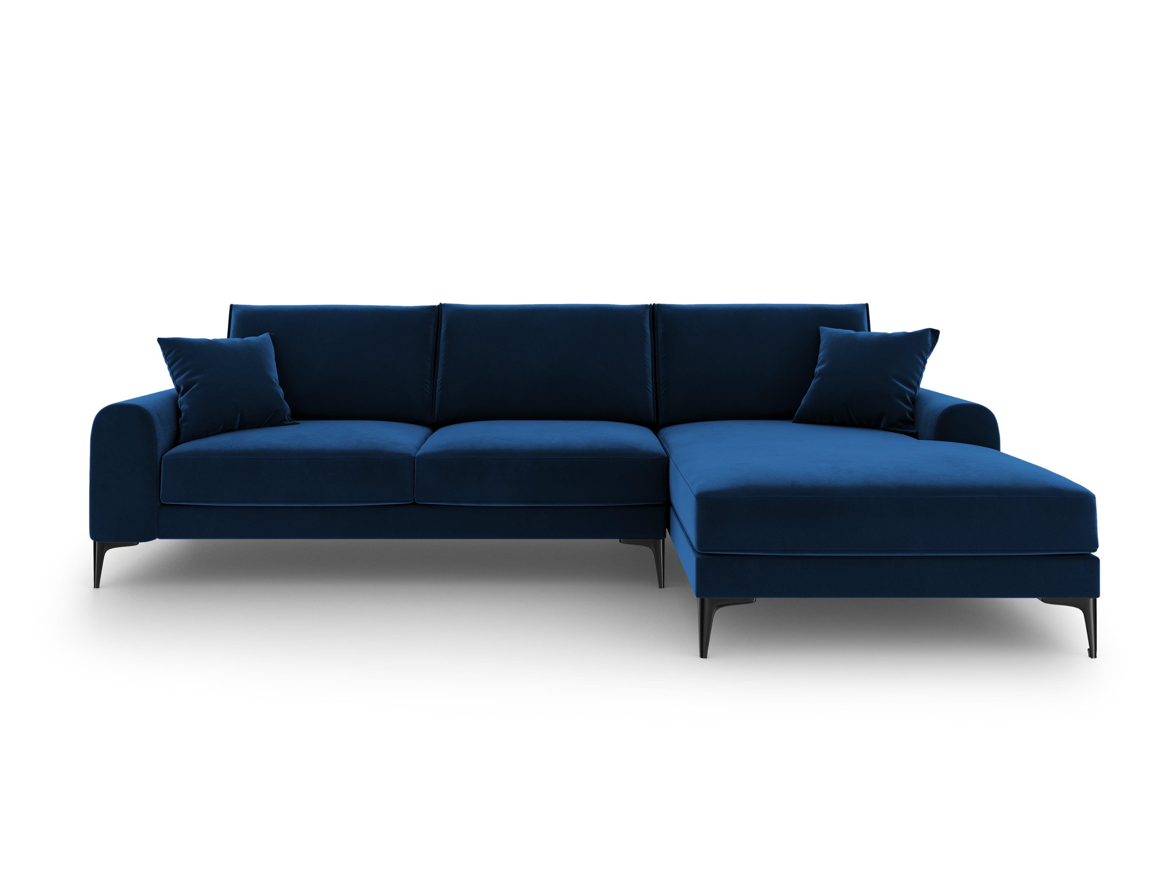 Narożnik aksamitny prawostronny MADARA królewski niebieski z czarną podstawą Mazzini Sofas Eye on Design