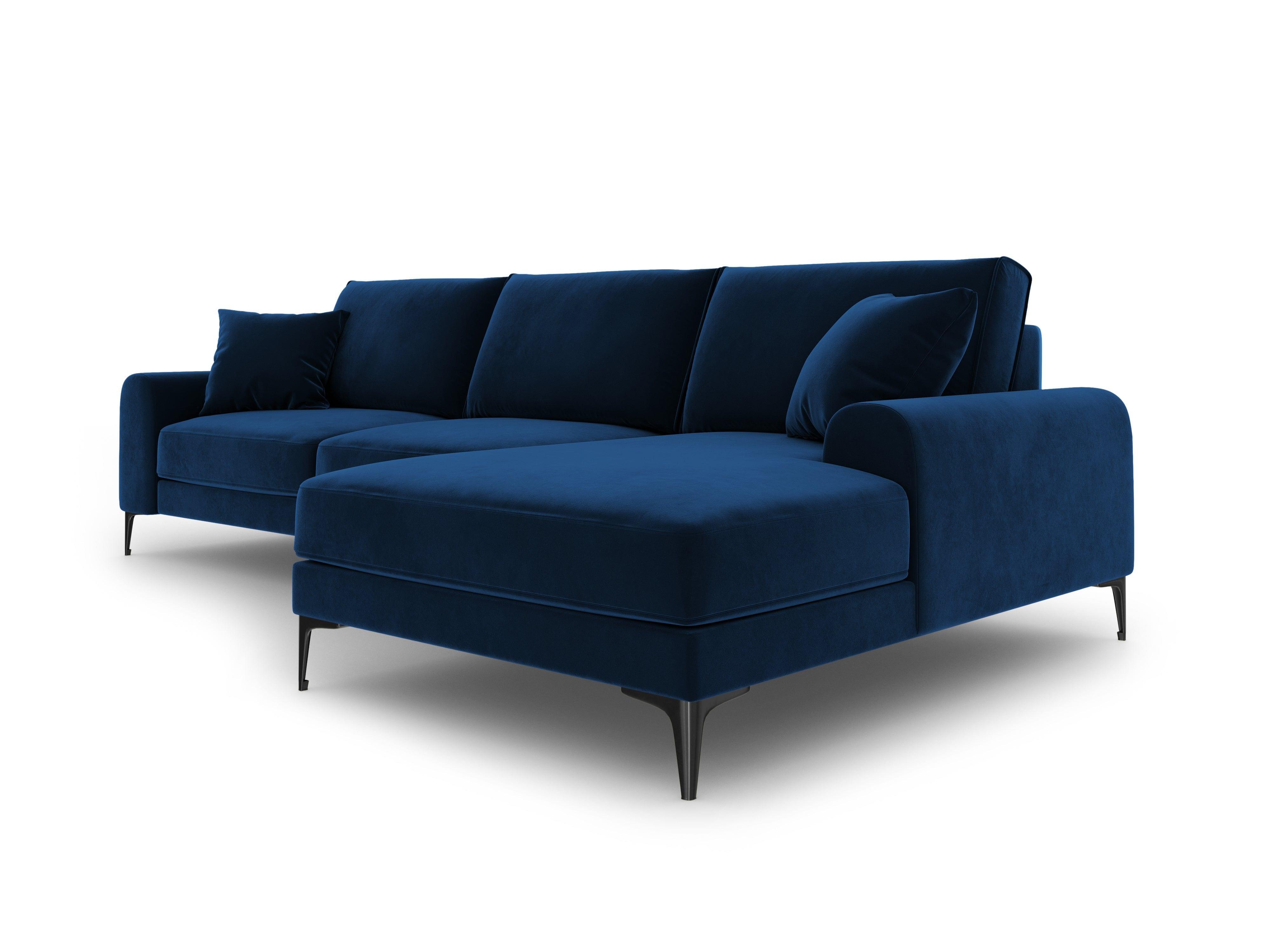 Narożnik aksamitny prawostronny MADARA królewski niebieski z czarną podstawą Mazzini Sofas Eye on Design