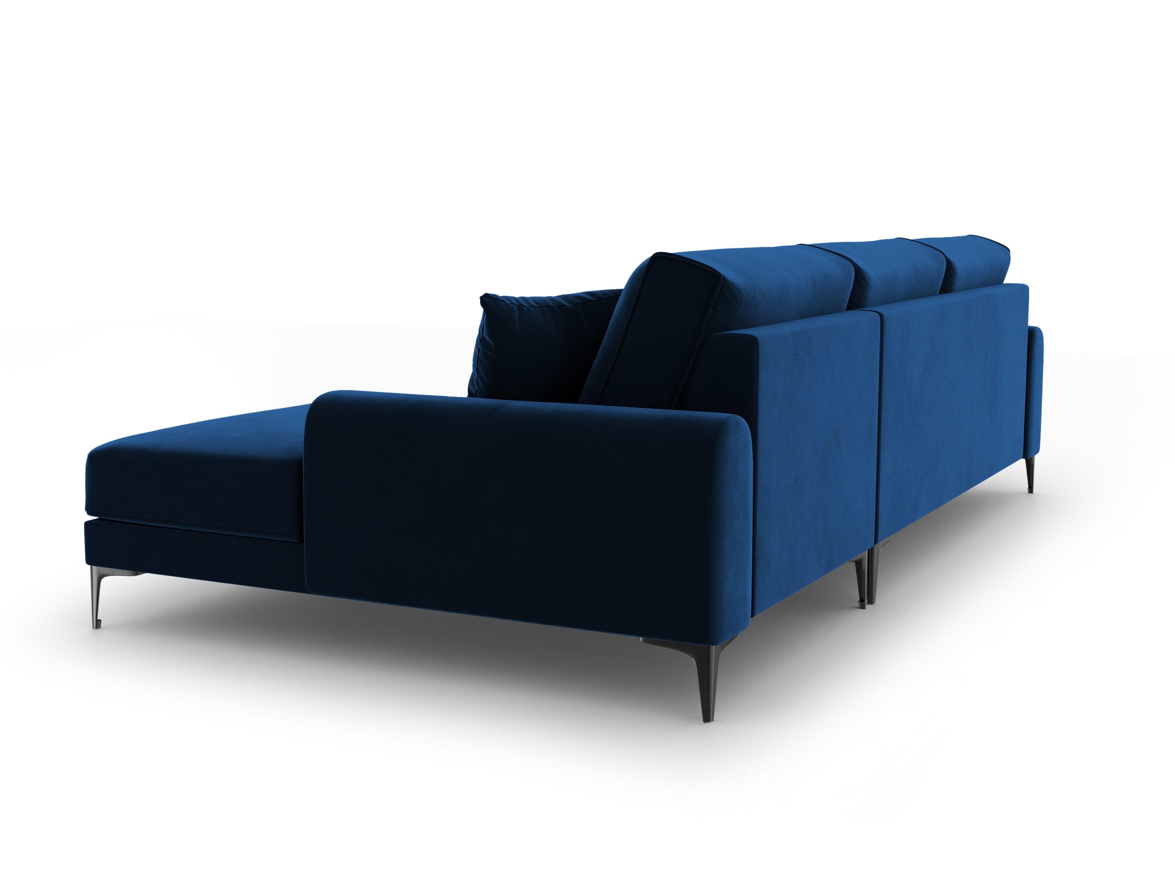 Narożnik aksamitny prawostronny MADARA królewski niebieski z czarną podstawą Mazzini Sofas Eye on Design