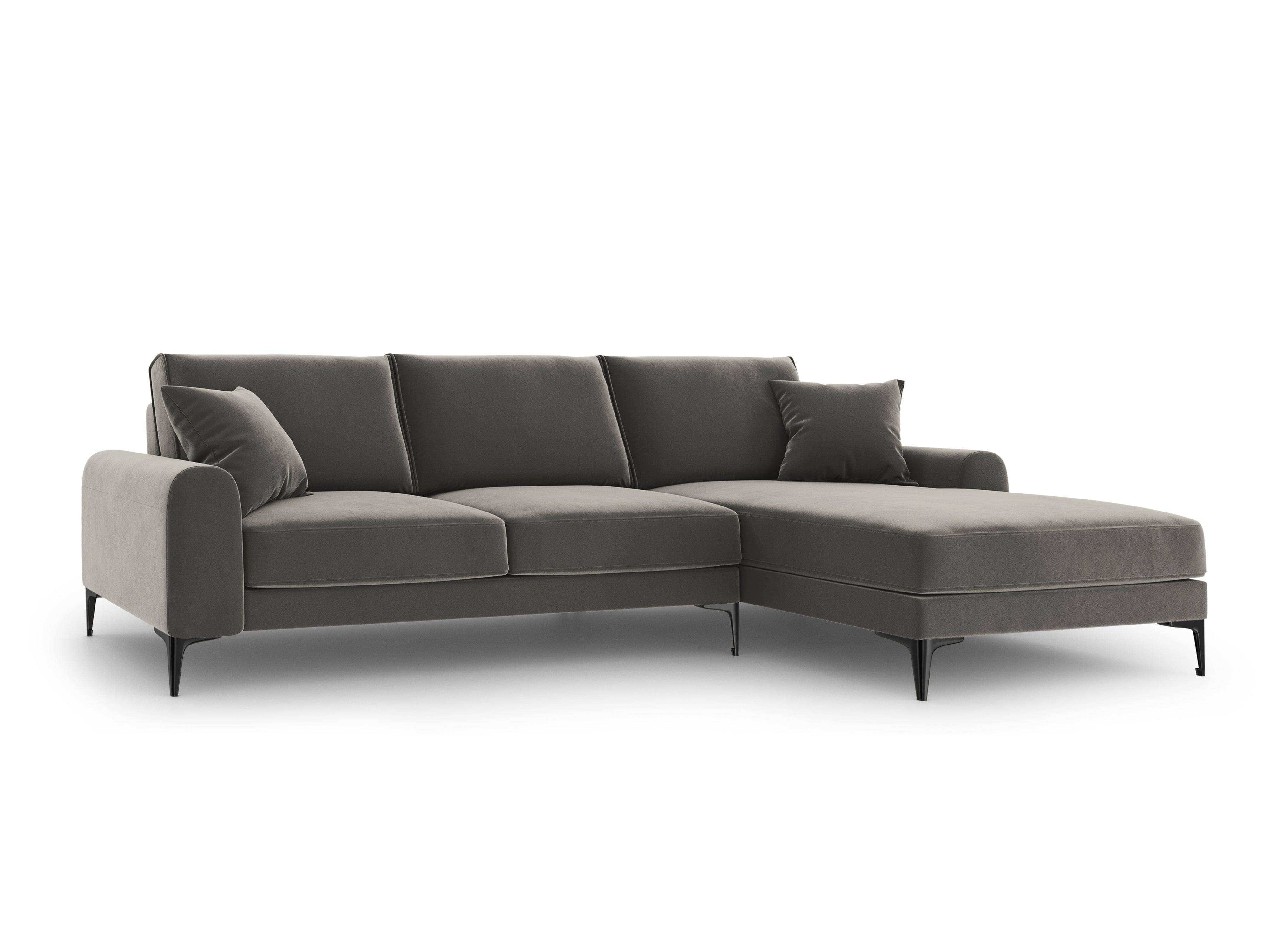 Narożnik aksamitny prawostronny MADARA szary z czarną podstawą Mazzini Sofas Eye on Design