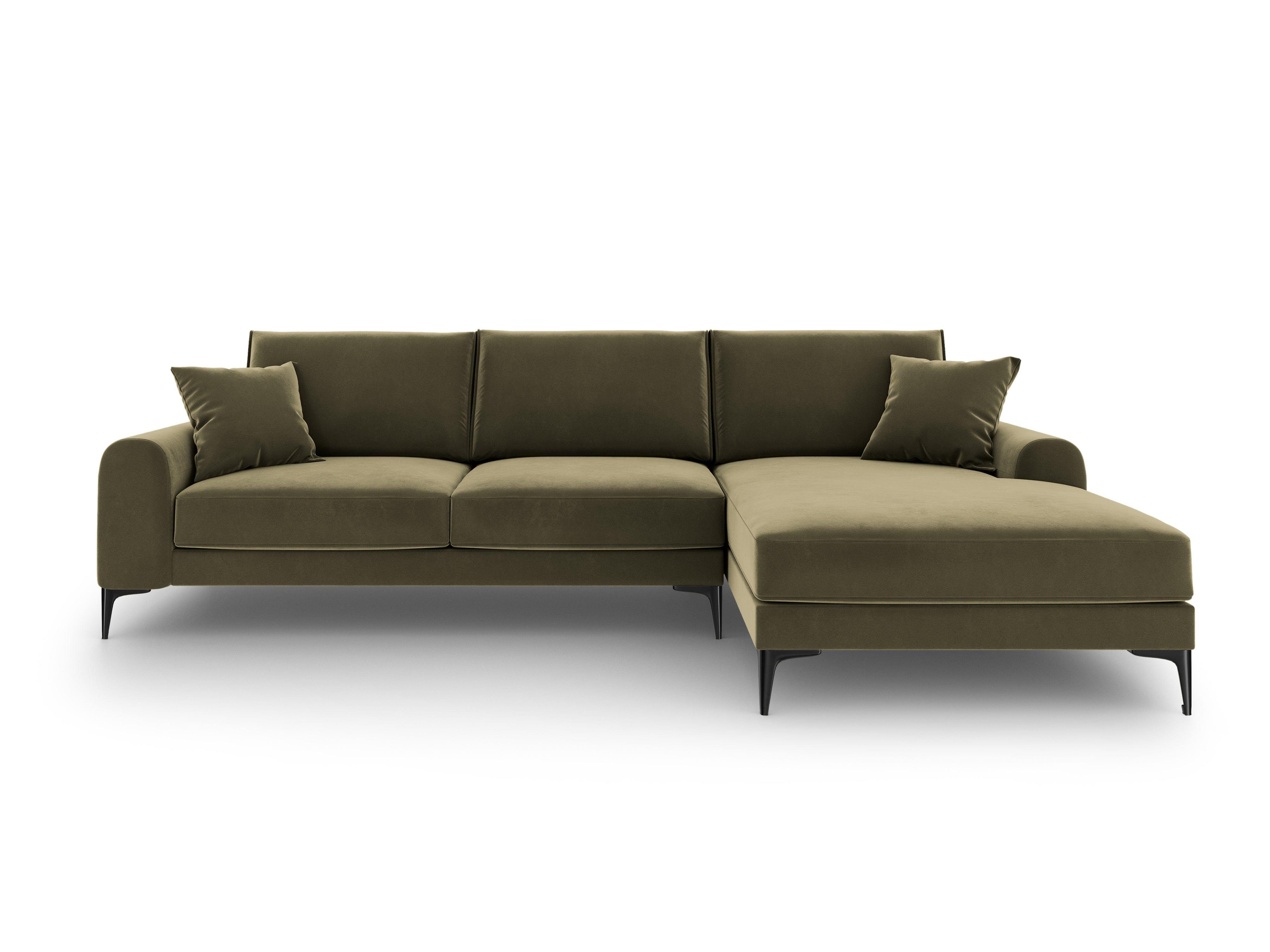 Narożnik aksamitny prawostronny MADARA zielony z czarną podstawą Mazzini Sofas Eye on Design