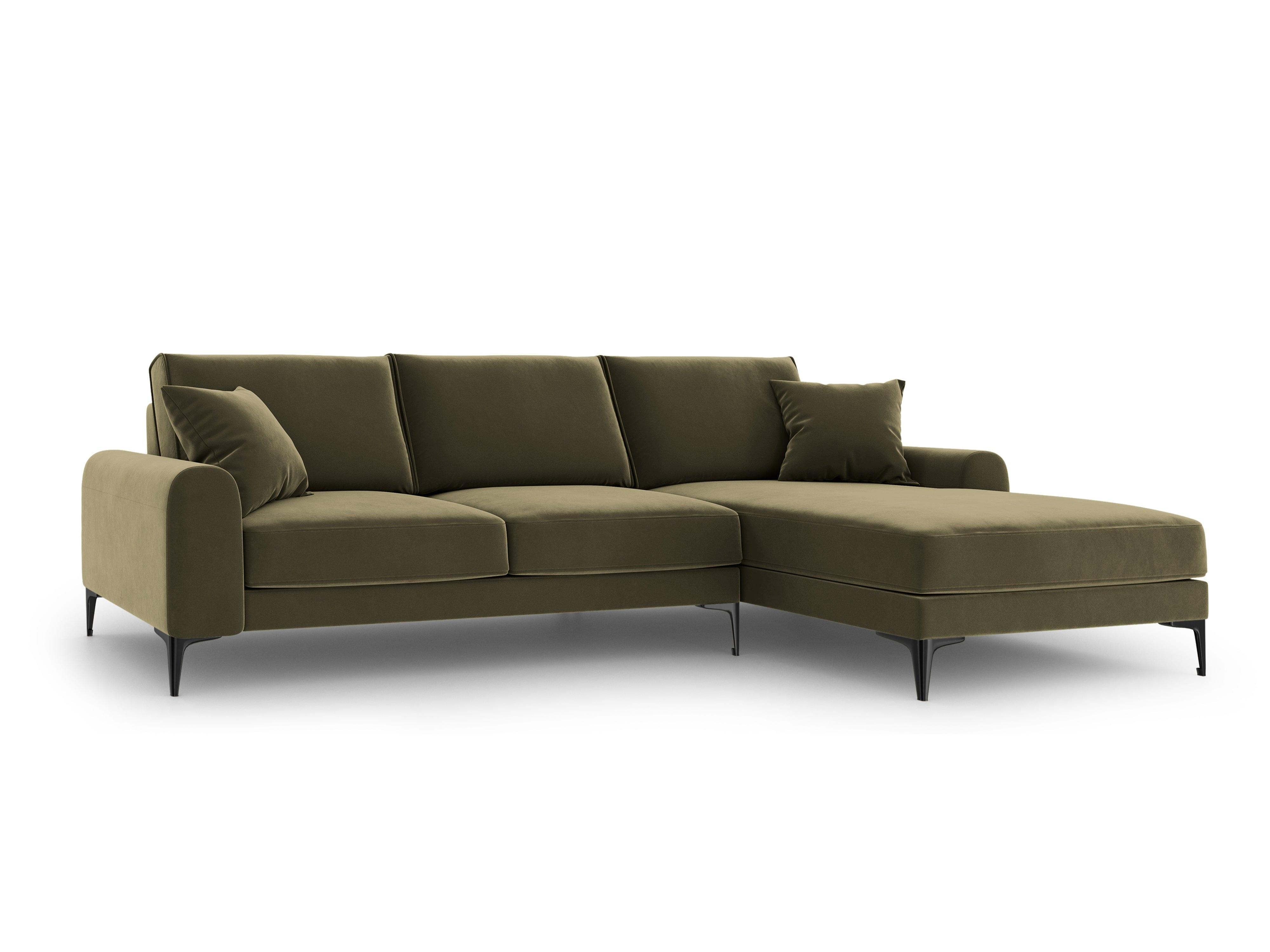 Narożnik aksamitny prawostronny MADARA zielony z czarną podstawą Mazzini Sofas Eye on Design