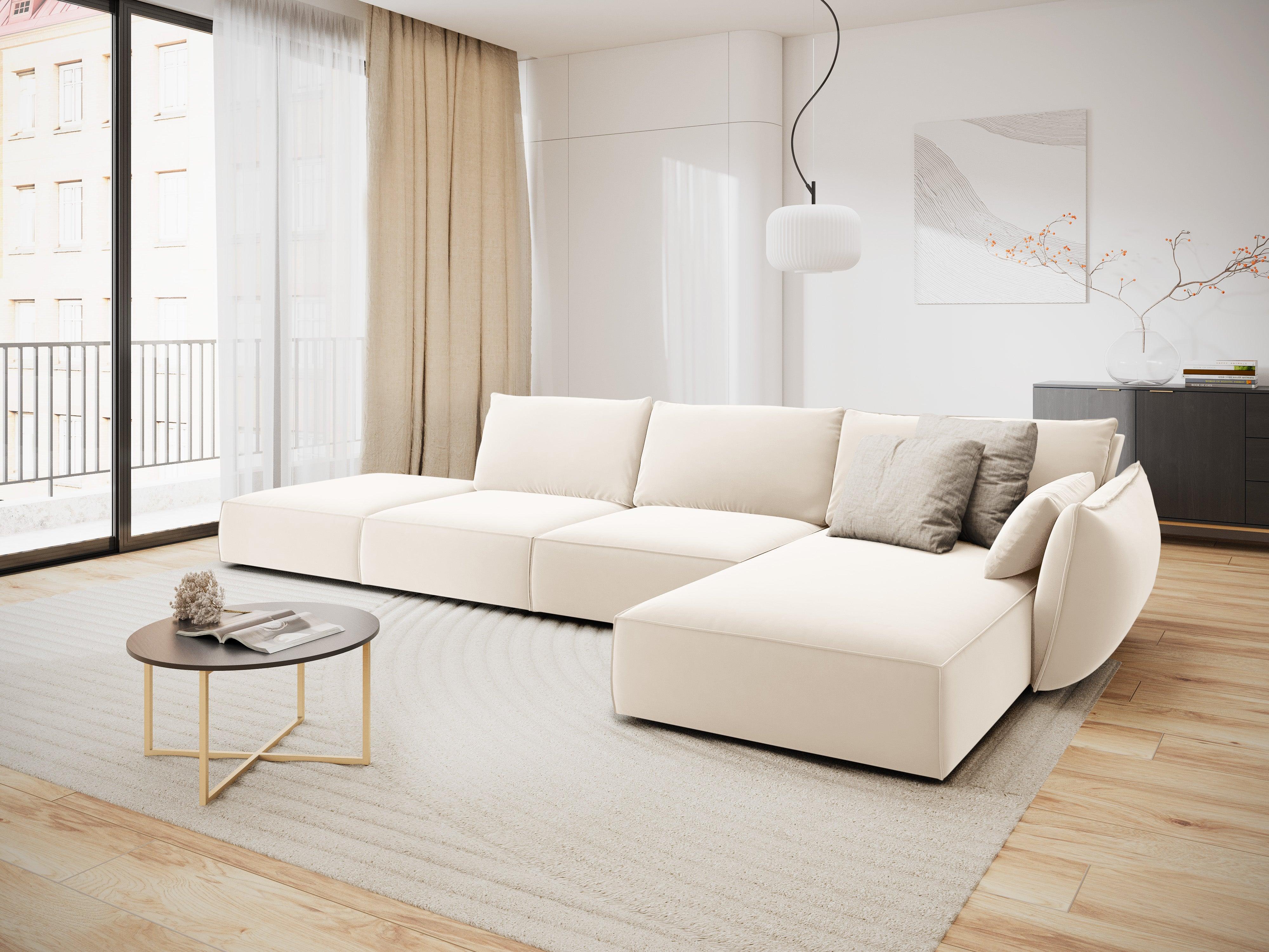 Narożnik aksamitny prawostronny otwarty VANDA beżowy Mazzini Sofas Eye on Design