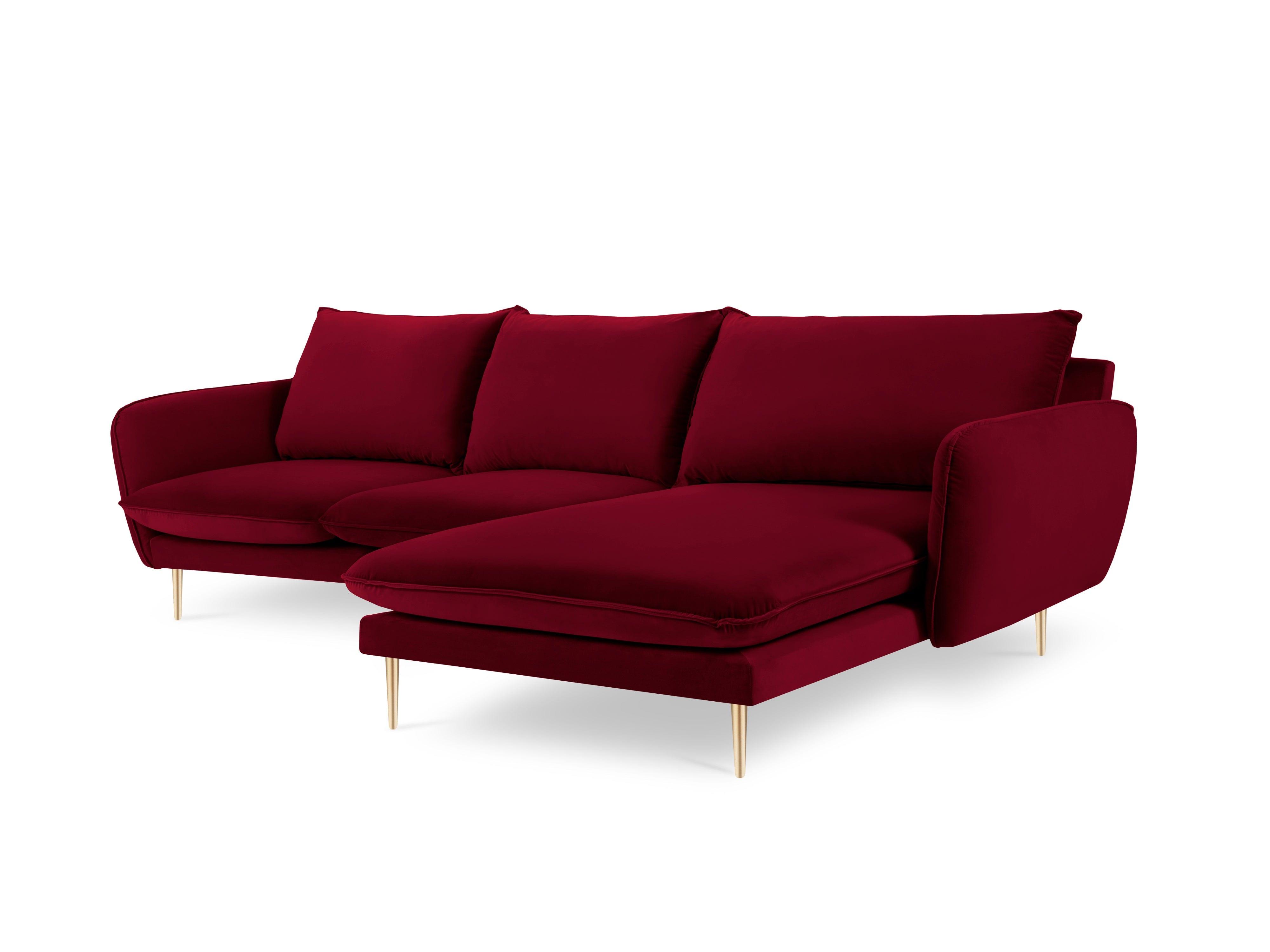 Narożnik aksamitny prawostronny VIENNA bordowy ze złotą podstawą Cosmopolitan Design Eye on Design