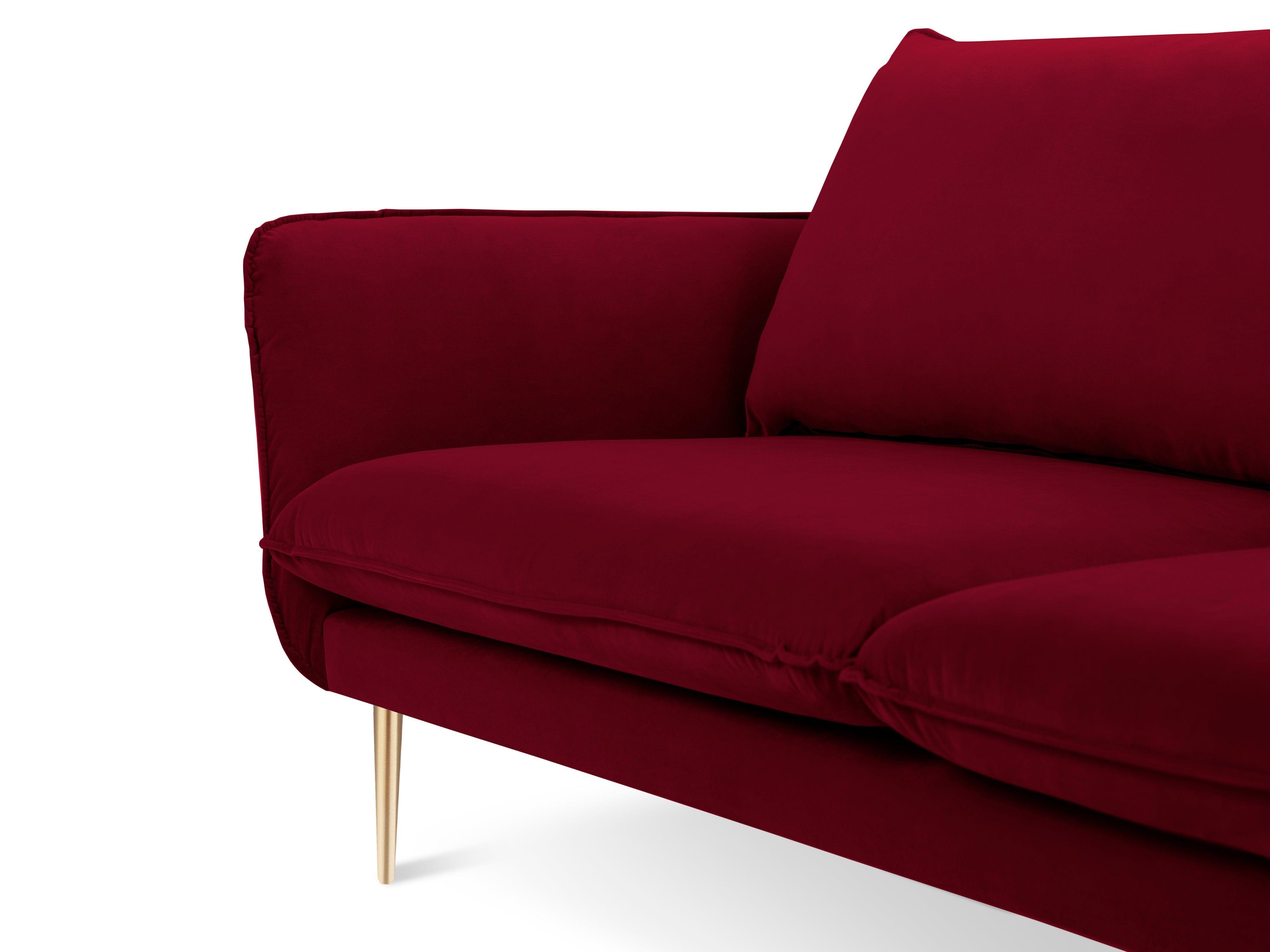 Narożnik aksamitny prawostronny VIENNA bordowy ze złotą podstawą Cosmopolitan Design Eye on Design