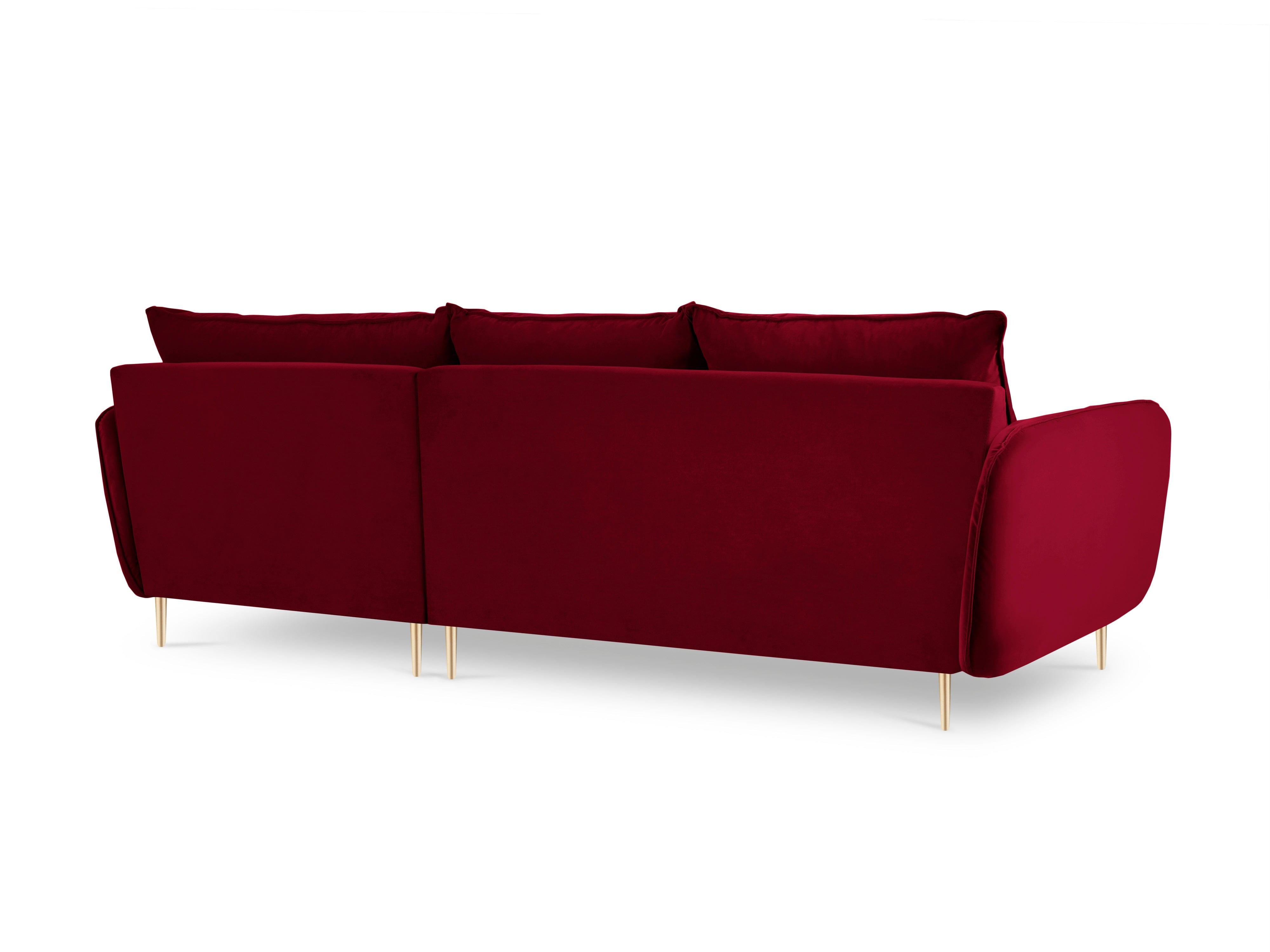 Narożnik aksamitny prawostronny VIENNA bordowy ze złotą podstawą Cosmopolitan Design Eye on Design