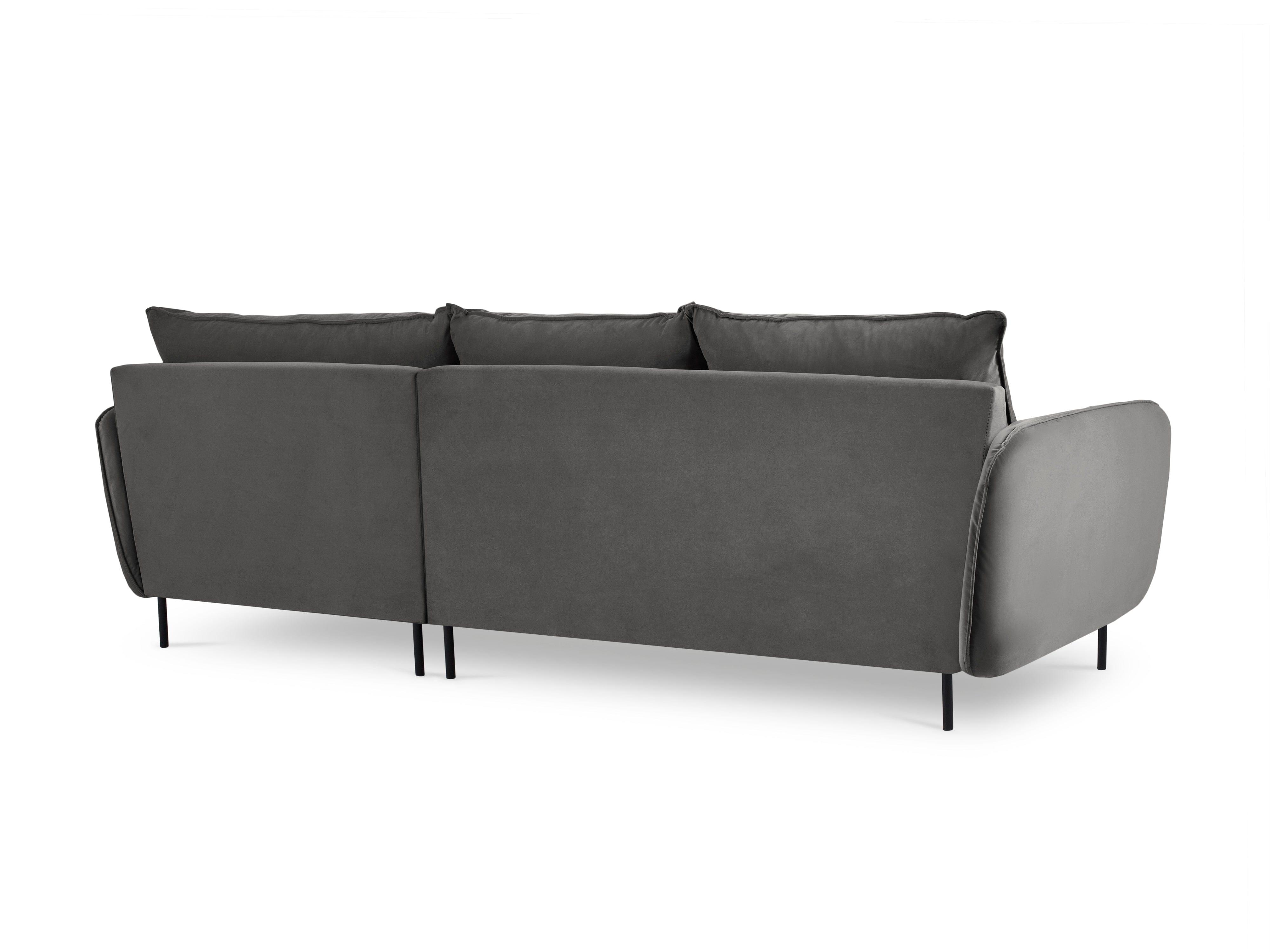 Narożnik aksamitny prawostronny VIENNA ciemnoszary z czarną podstawą Cosmopolitan Design Eye on Design