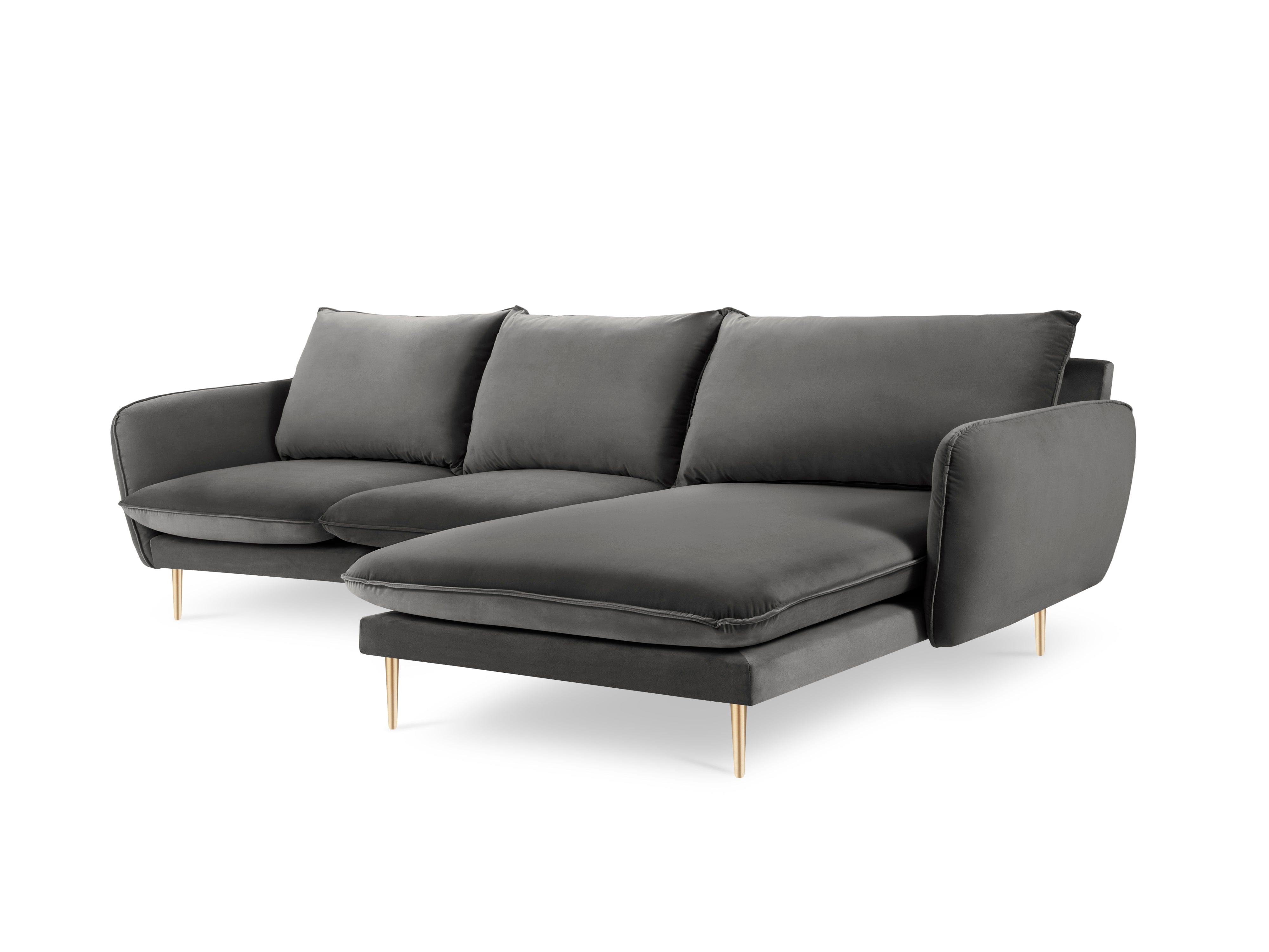 Narożnik aksamitny prawostronny VIENNA ciemnoszary ze złotą podstawą Cosmopolitan Design Eye on Design