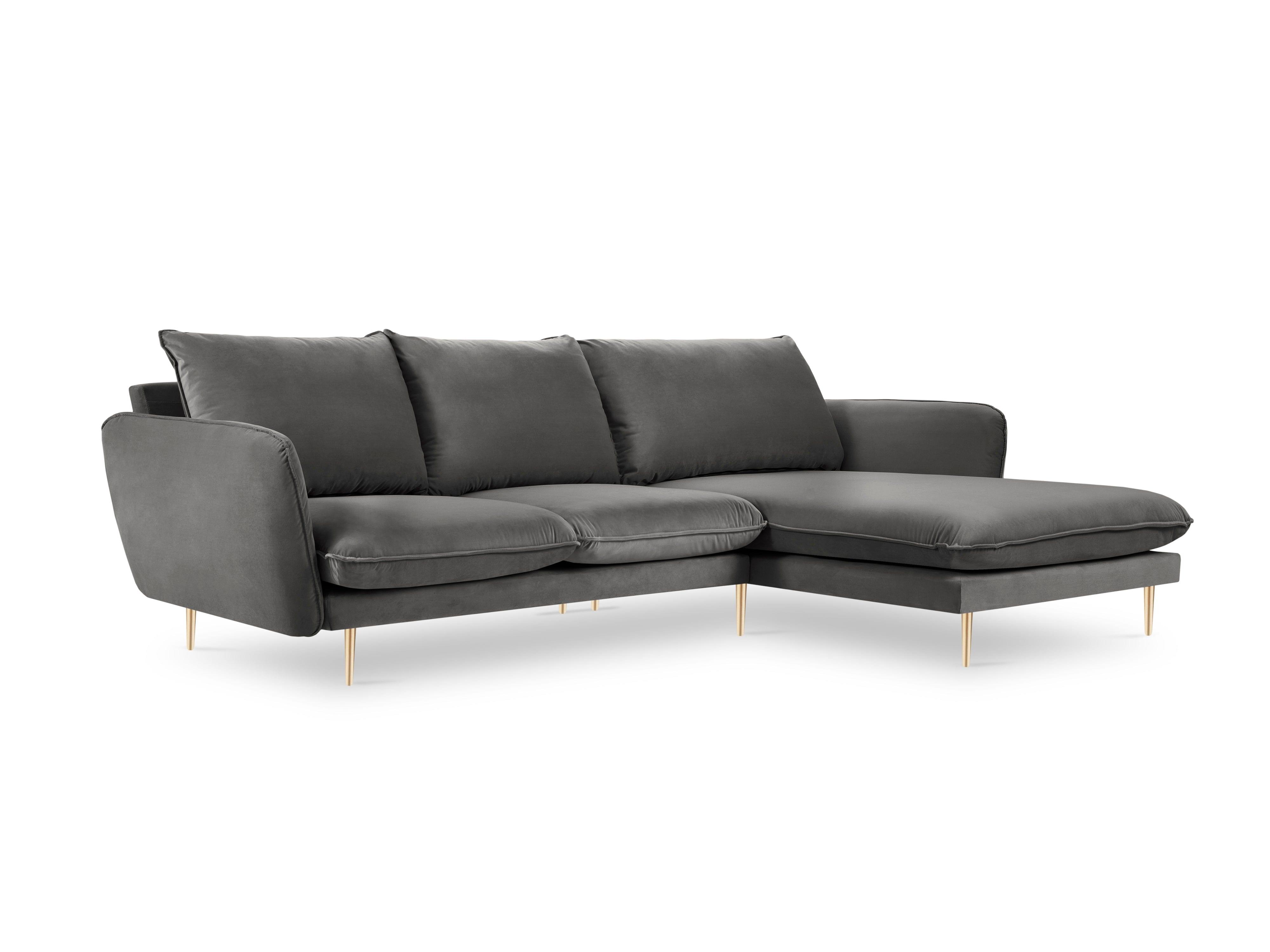 Narożnik aksamitny prawostronny VIENNA ciemnoszary ze złotą podstawą Cosmopolitan Design Eye on Design