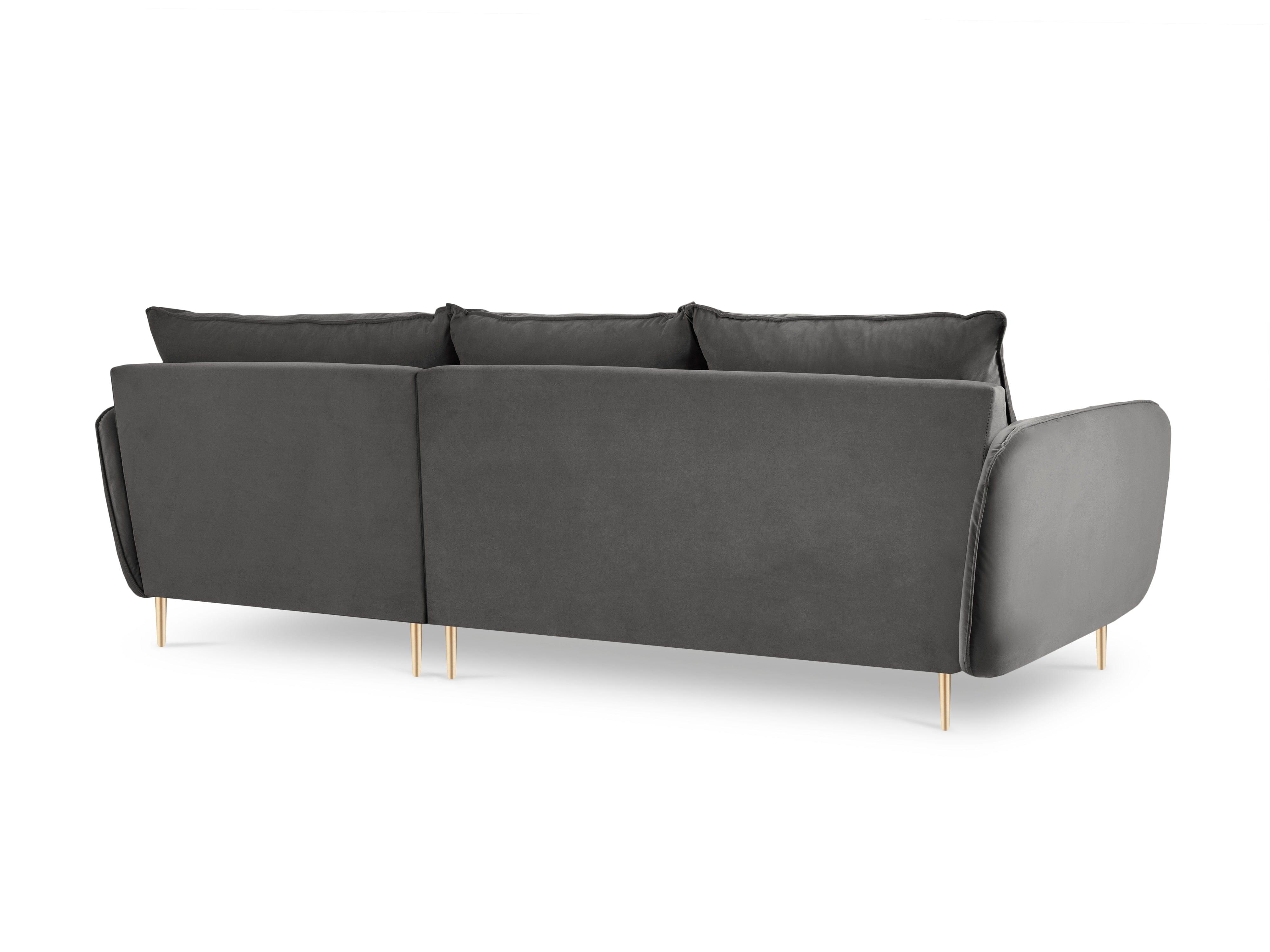 Narożnik aksamitny prawostronny VIENNA ciemnoszary ze złotą podstawą Cosmopolitan Design Eye on Design