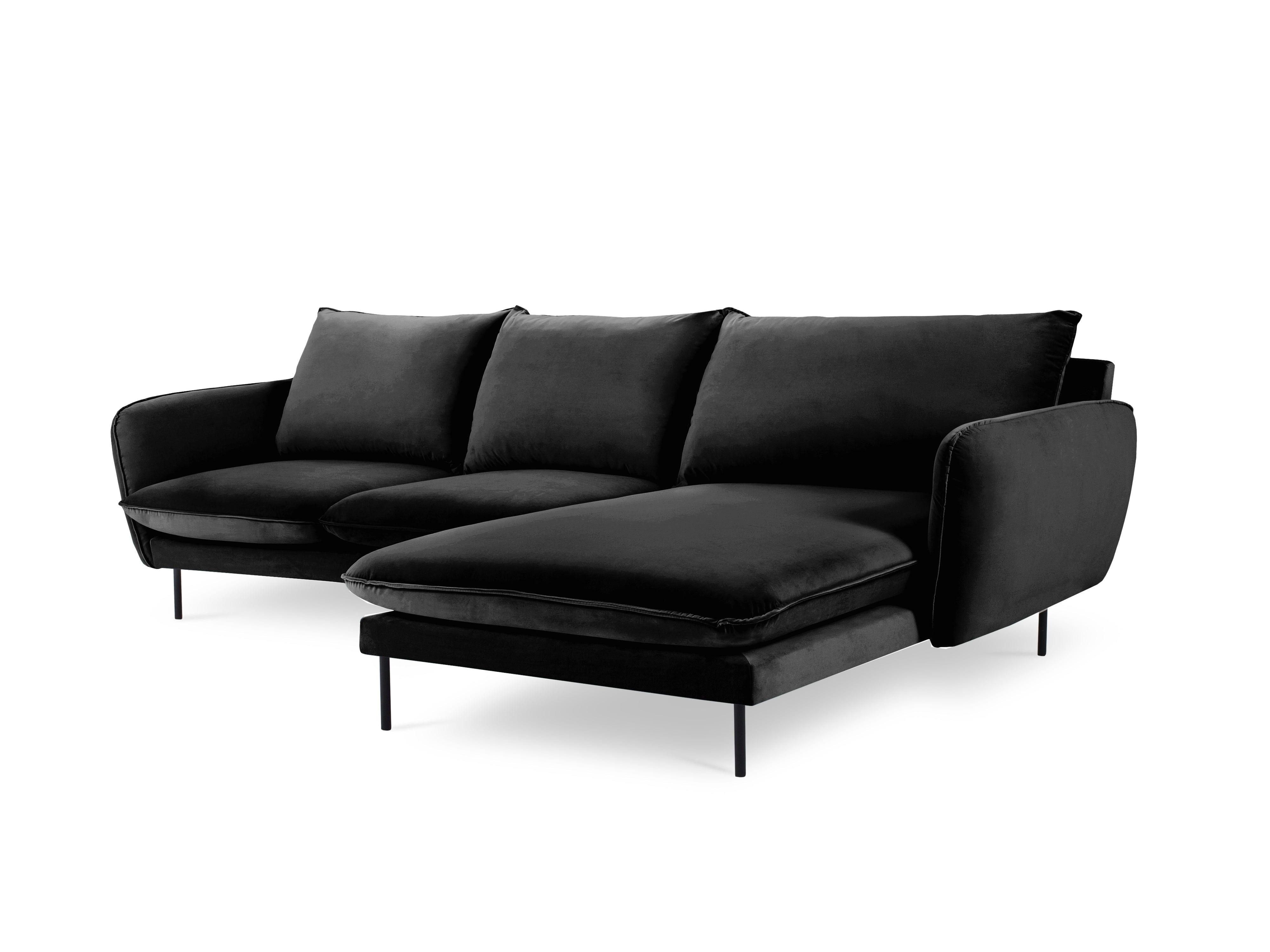 Narożnik aksamitny prawostronny VIENNA czarny z czarną podstawą Cosmopolitan Design Eye on Design