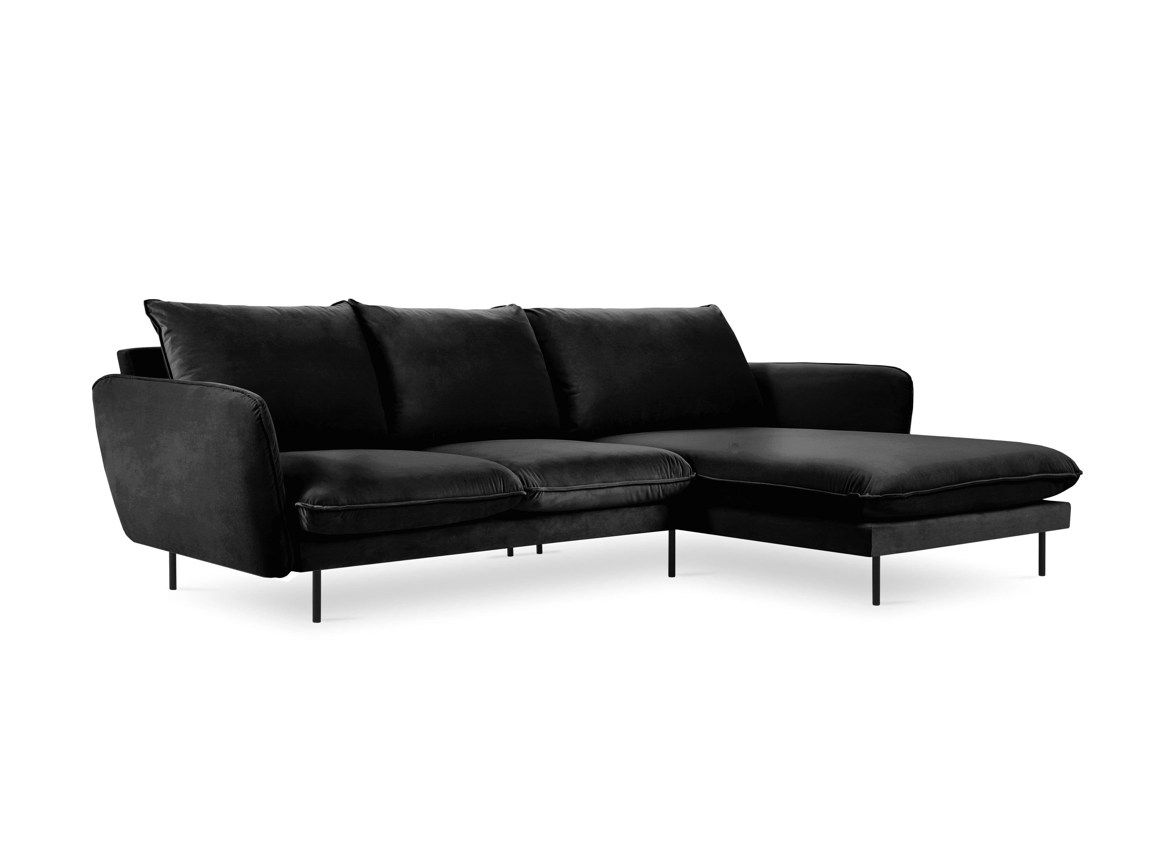 Narożnik aksamitny prawostronny VIENNA czarny z czarną podstawą Cosmopolitan Design Eye on Design