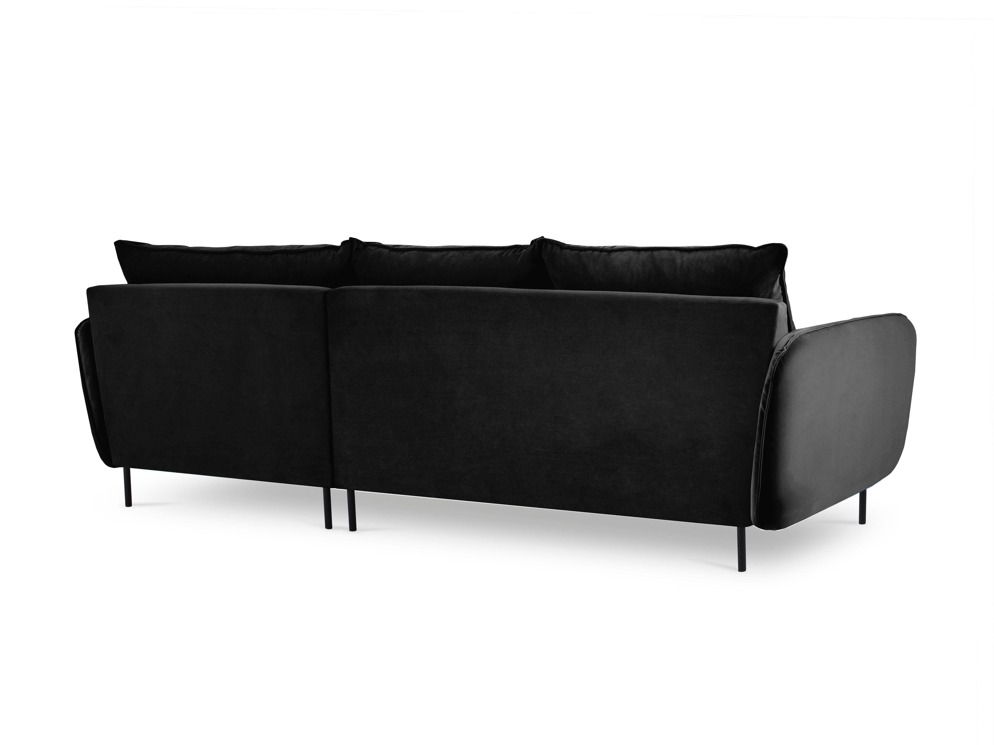 Narożnik aksamitny prawostronny VIENNA czarny z czarną podstawą Cosmopolitan Design Eye on Design