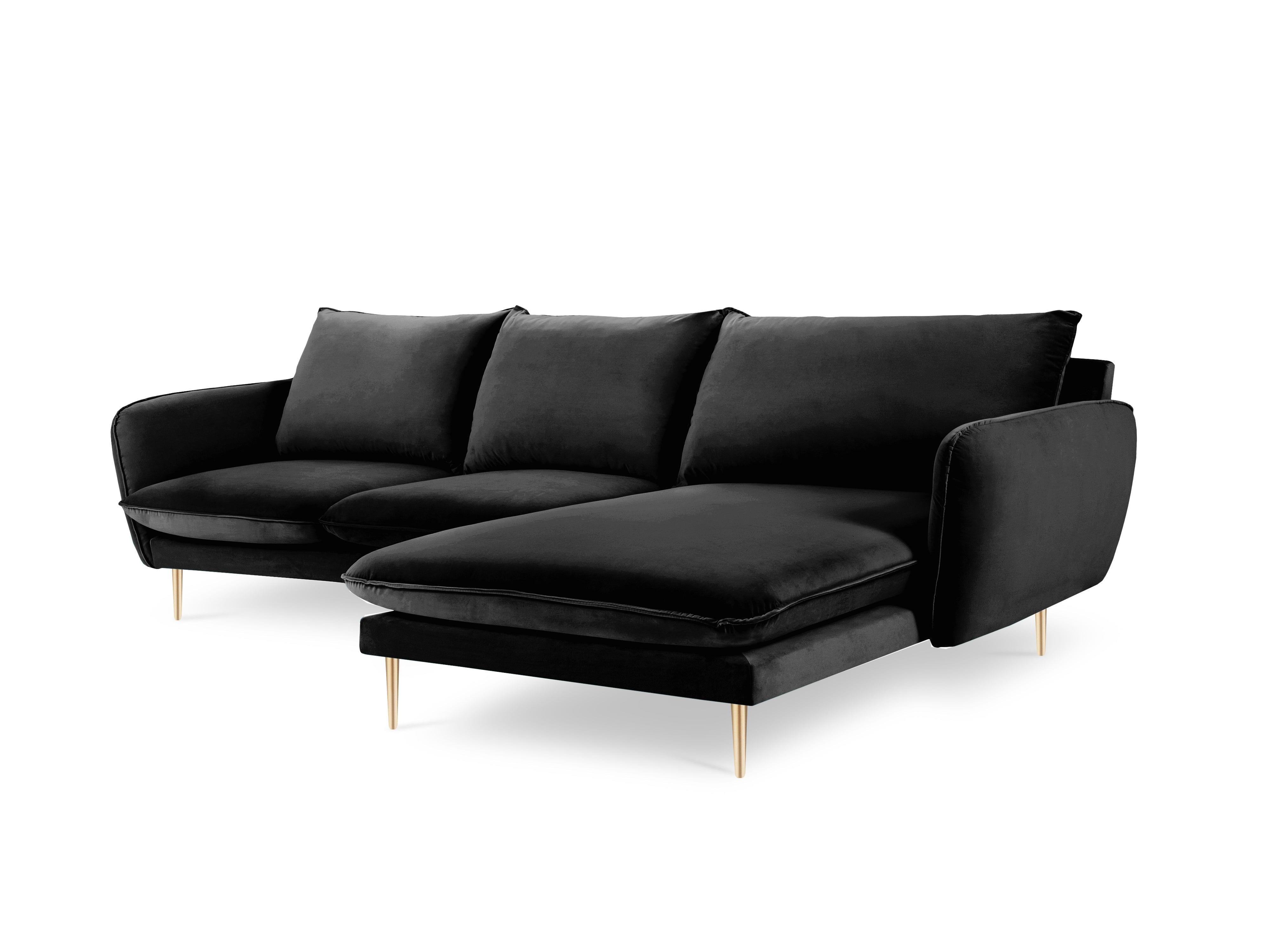 Narożnik aksamitny prawostronny VIENNA czarny ze złotą podstawą Cosmopolitan Design Eye on Design