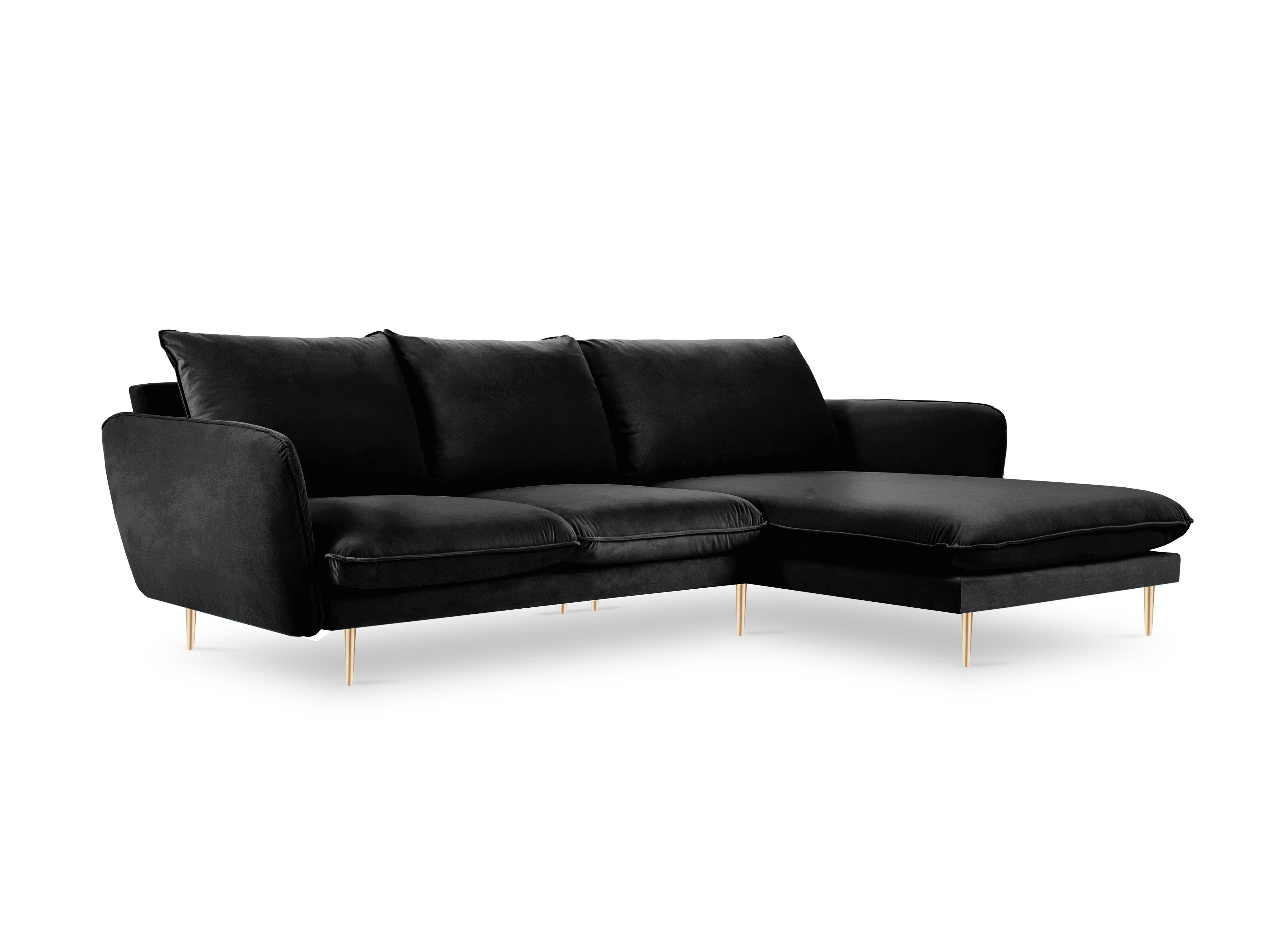 Narożnik aksamitny prawostronny VIENNA czarny ze złotą podstawą Cosmopolitan Design Eye on Design
