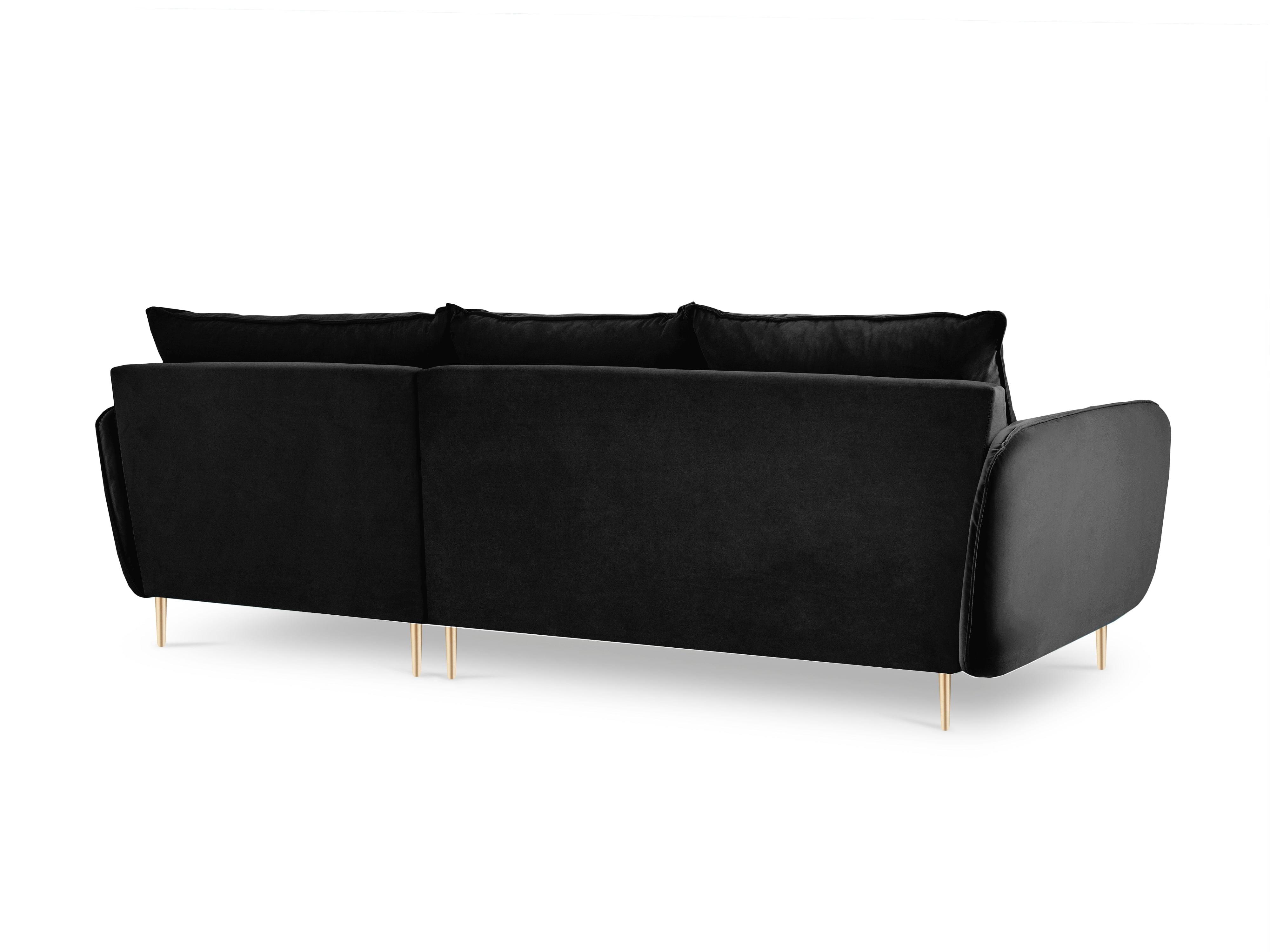 Narożnik aksamitny prawostronny VIENNA czarny ze złotą podstawą Cosmopolitan Design Eye on Design