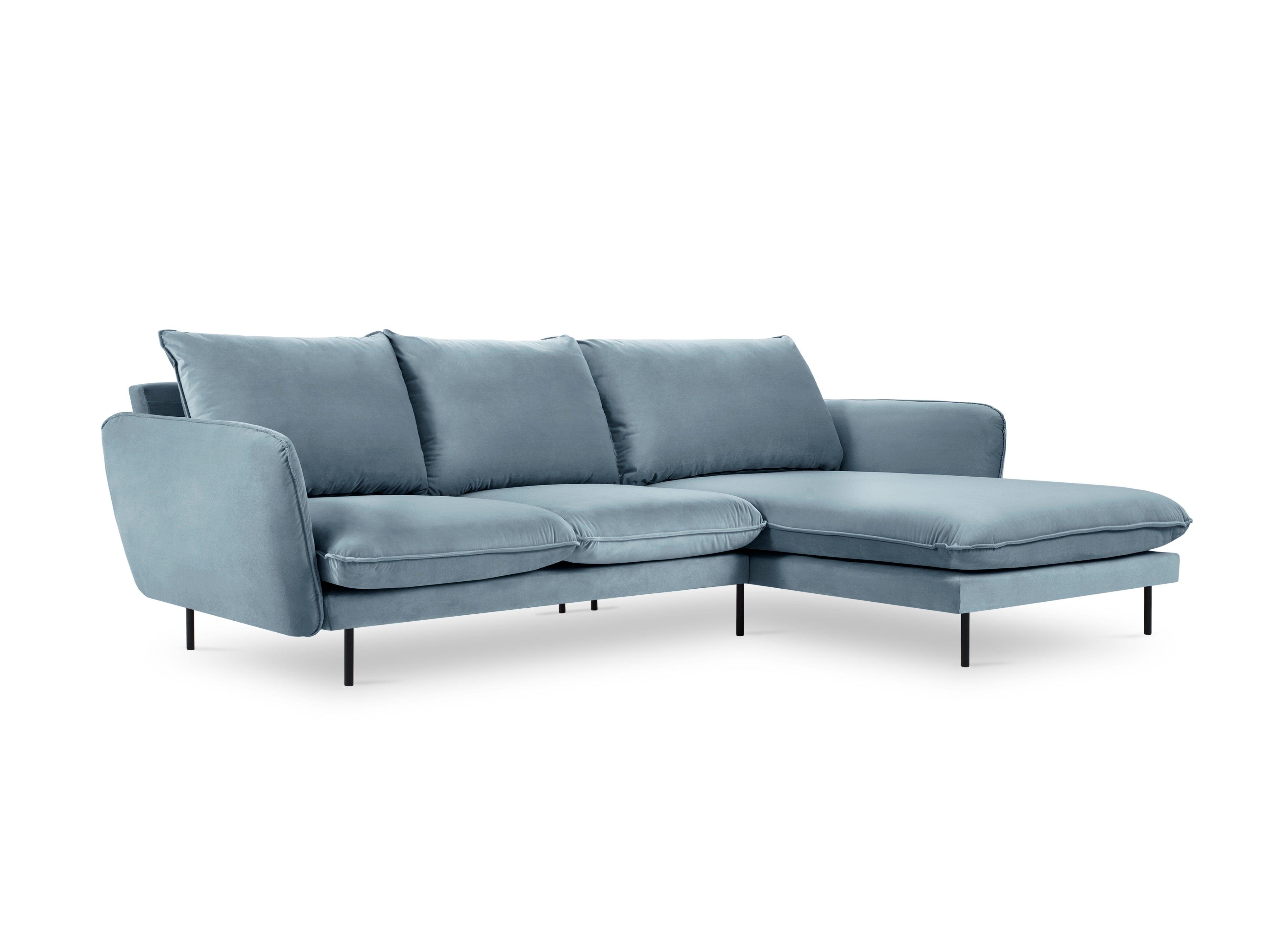 Narożnik aksamitny prawostronny VIENNA jasnoniebieski z czarną podstawą Cosmopolitan Design Eye on Design