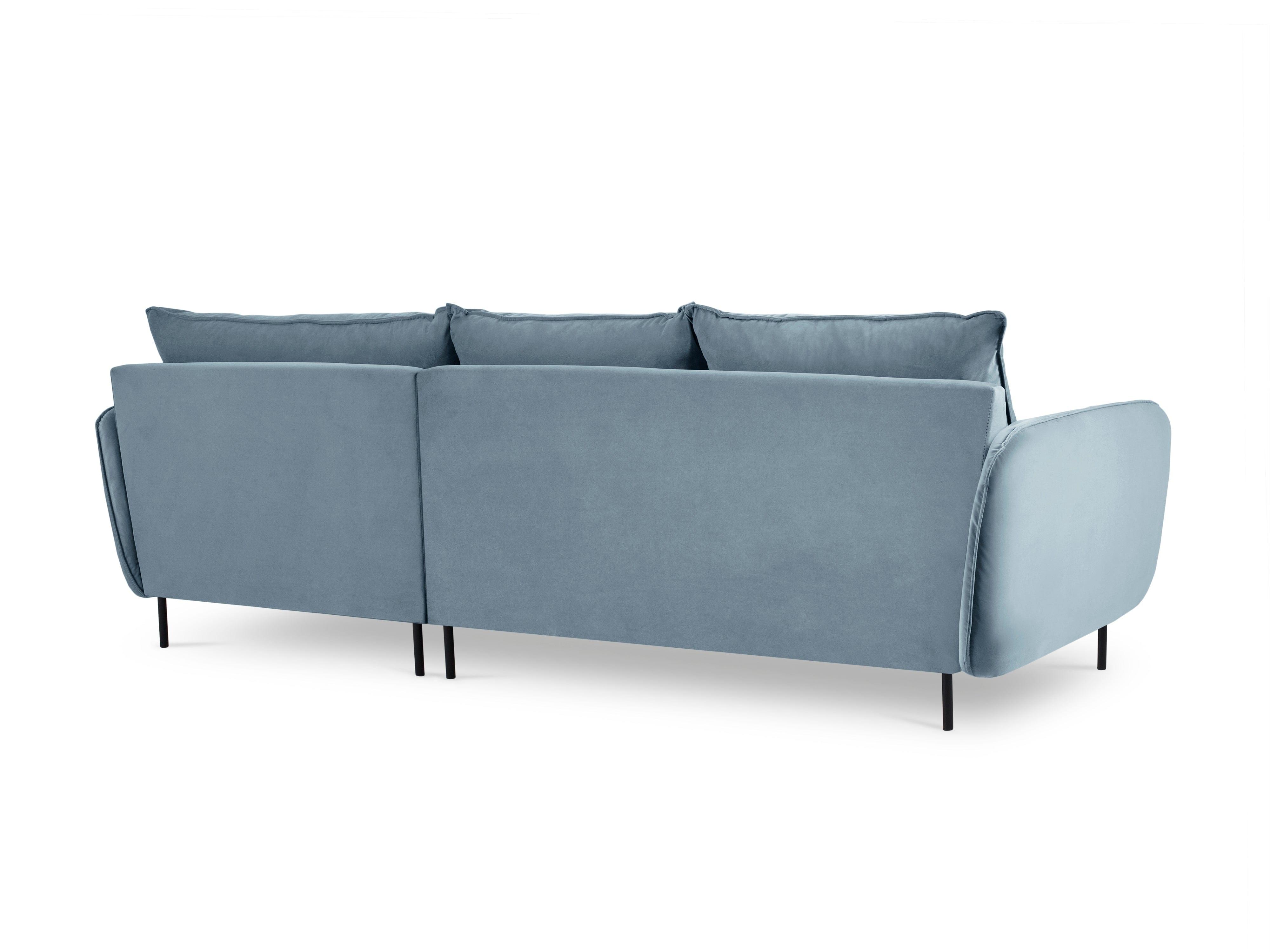 Narożnik aksamitny prawostronny VIENNA jasnoniebieski z czarną podstawą Cosmopolitan Design Eye on Design