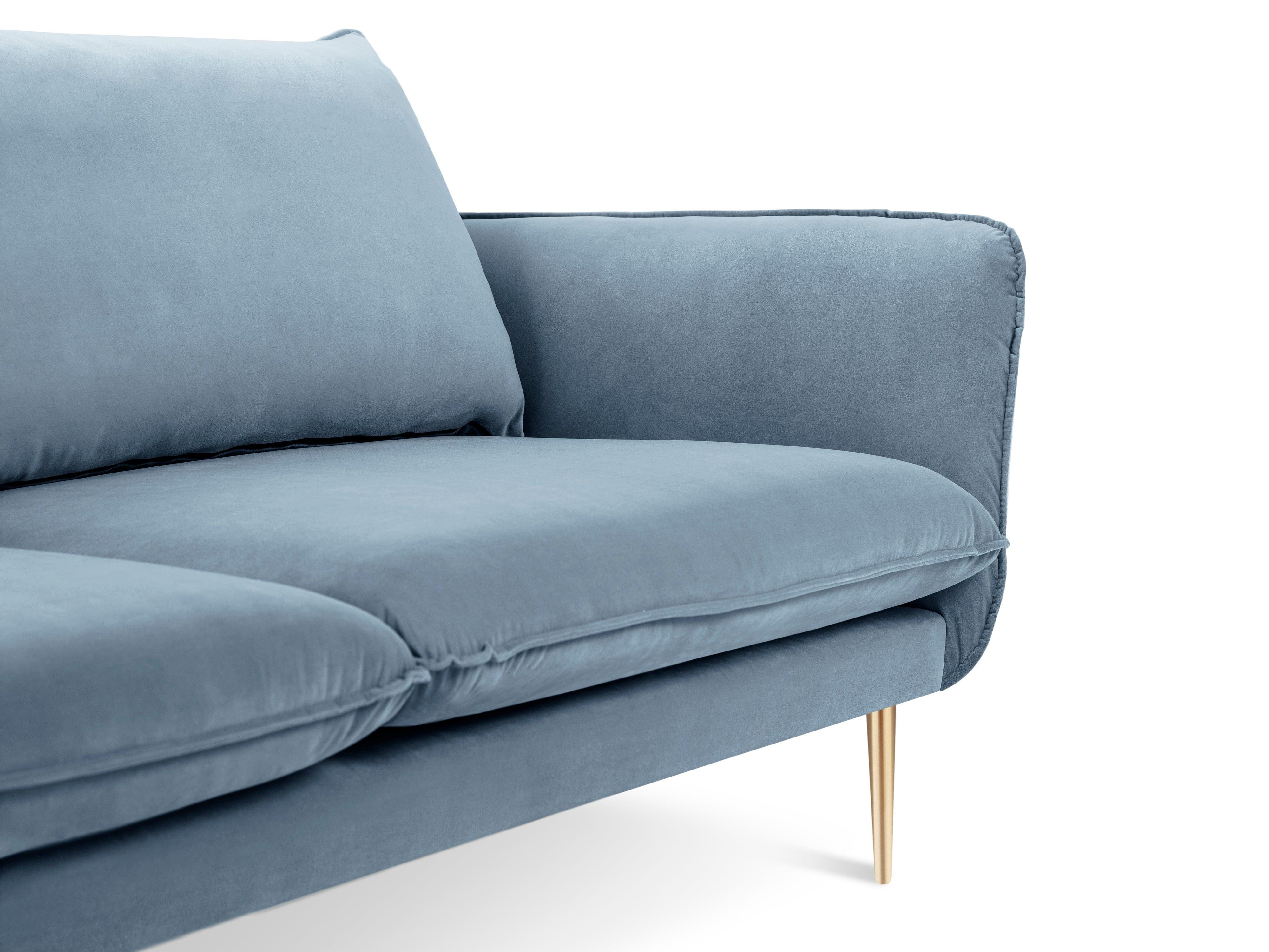 Narożnik aksamitny prawostronny VIENNA jasnoniebieski ze złotą podstawą Cosmopolitan Design Eye on Design