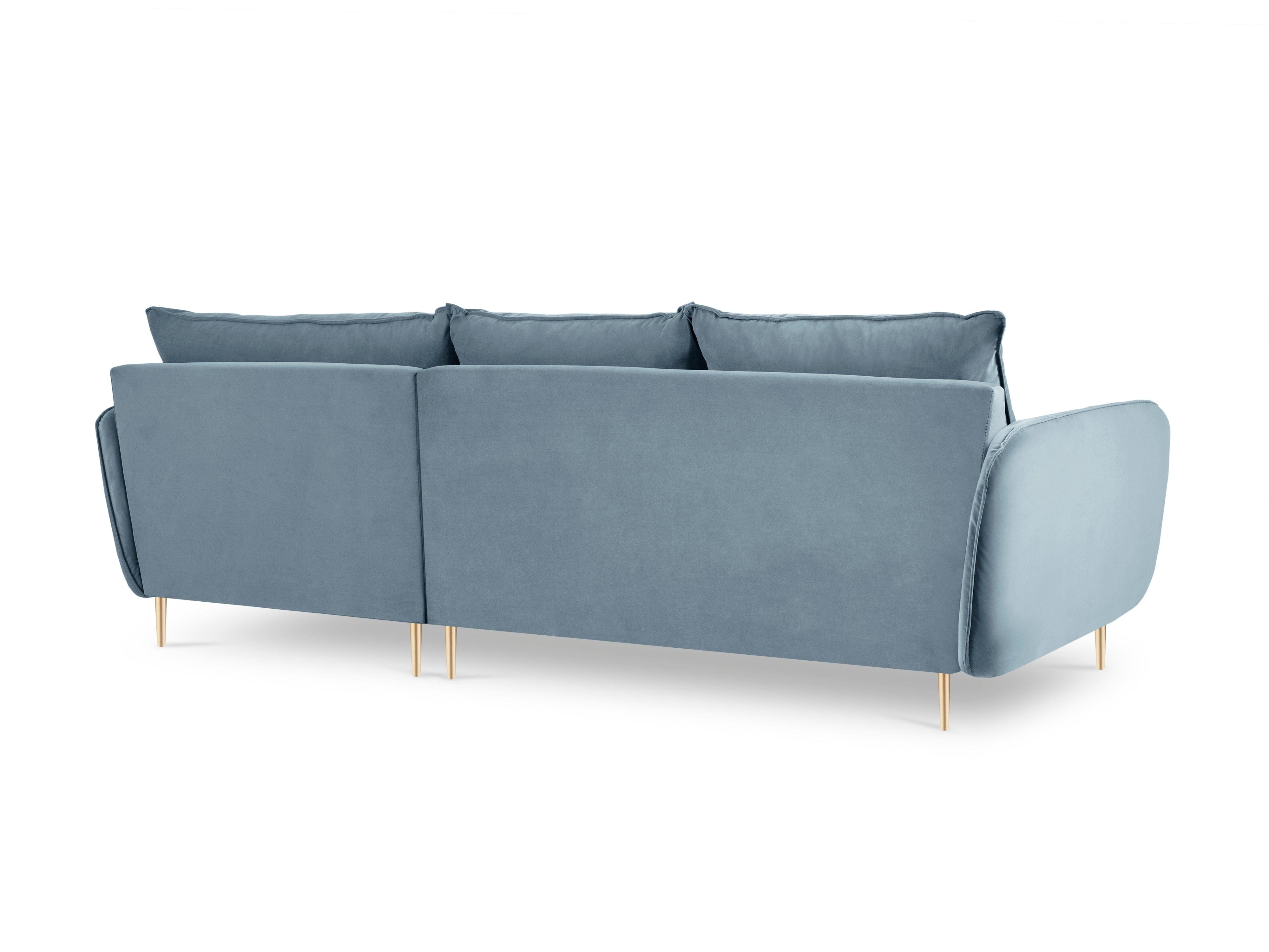 Narożnik aksamitny prawostronny VIENNA jasnoniebieski ze złotą podstawą Cosmopolitan Design Eye on Design