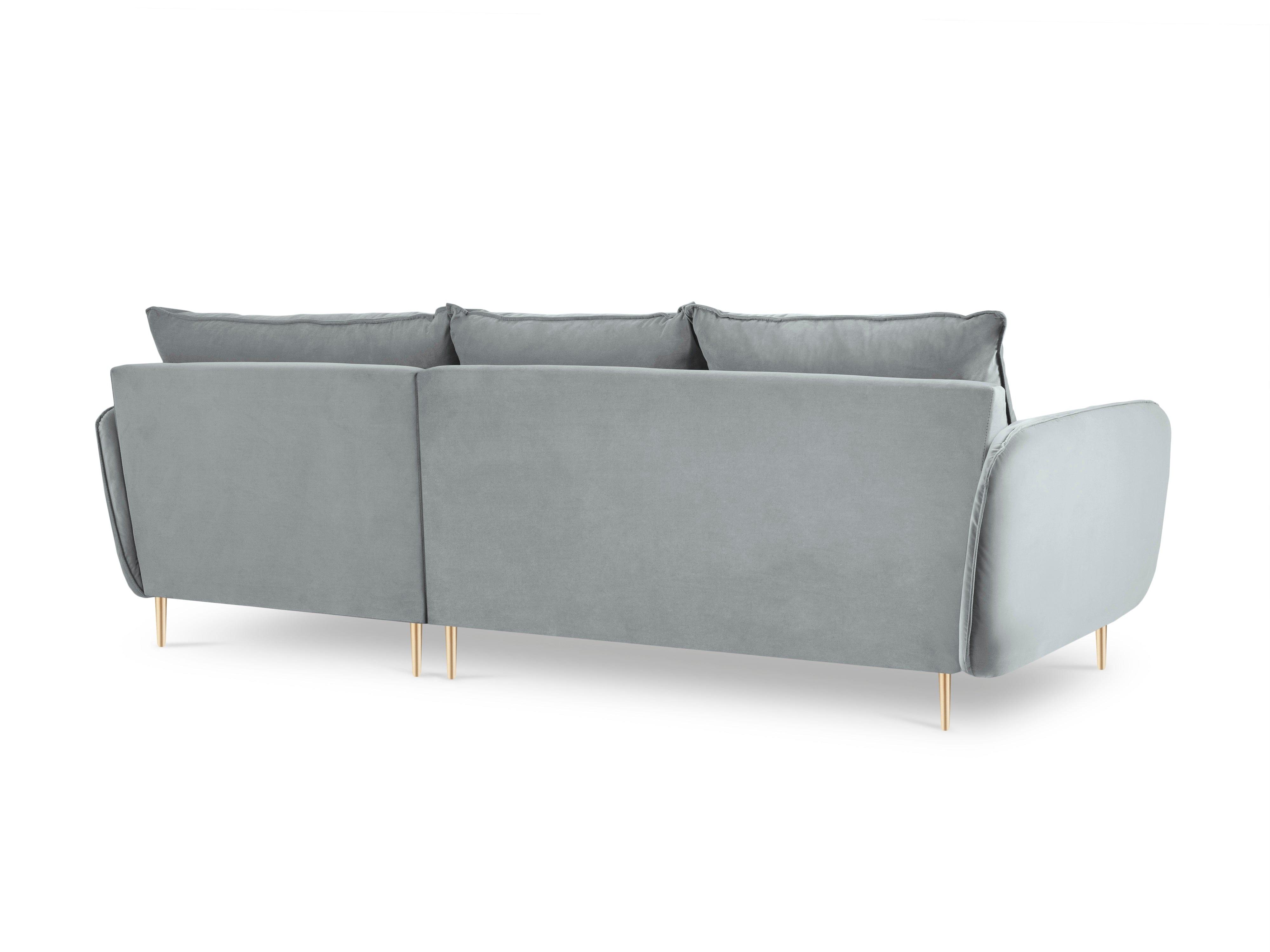 Narożnik aksamitny prawostronny VIENNA jasnoszary ze złotą podstawą Cosmopolitan Design Eye on Design