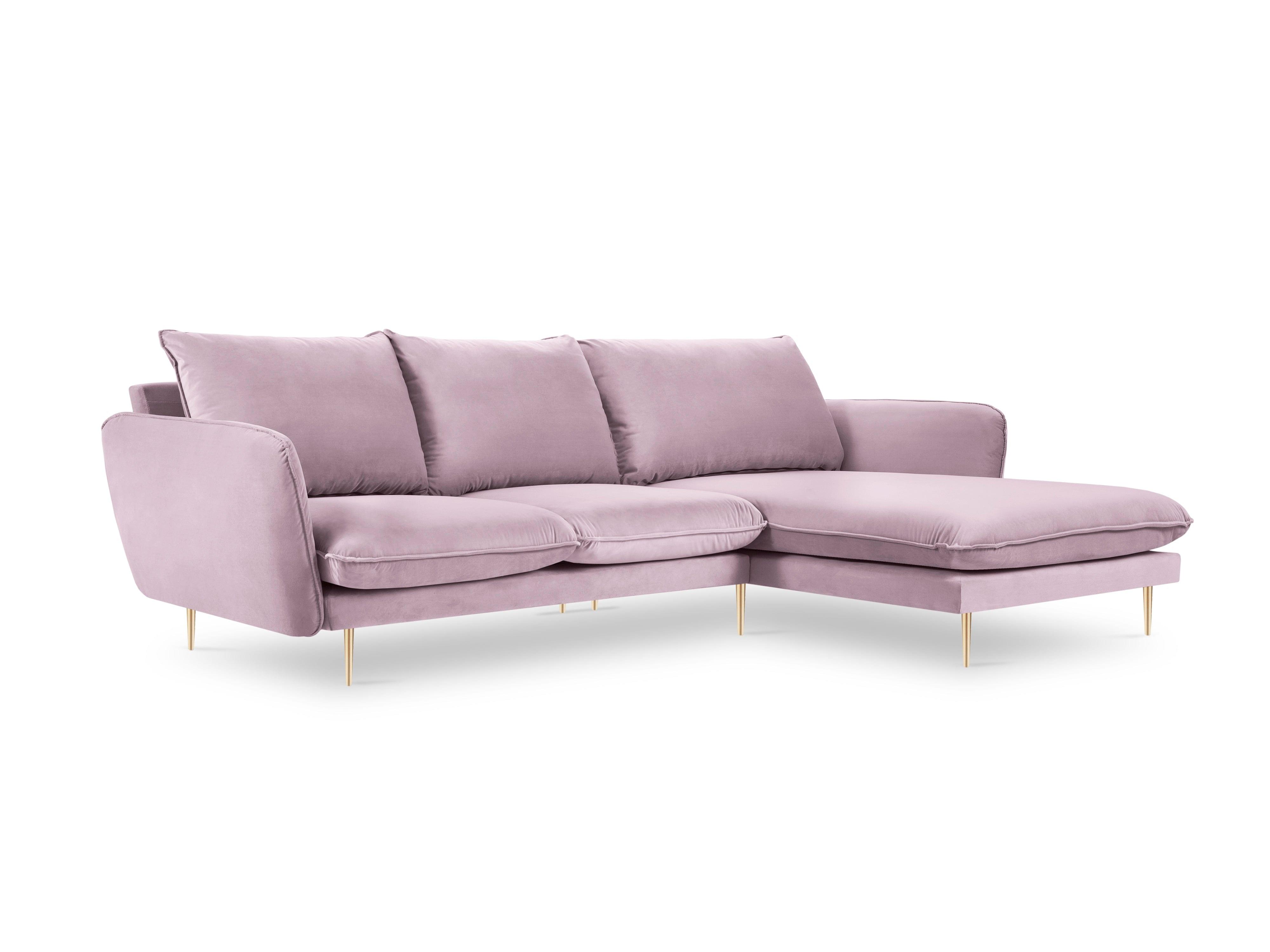 Narożnik aksamitny prawostronny VIENNA pudrowy róż ze złotą podstawą Cosmopolitan Design Eye on Design