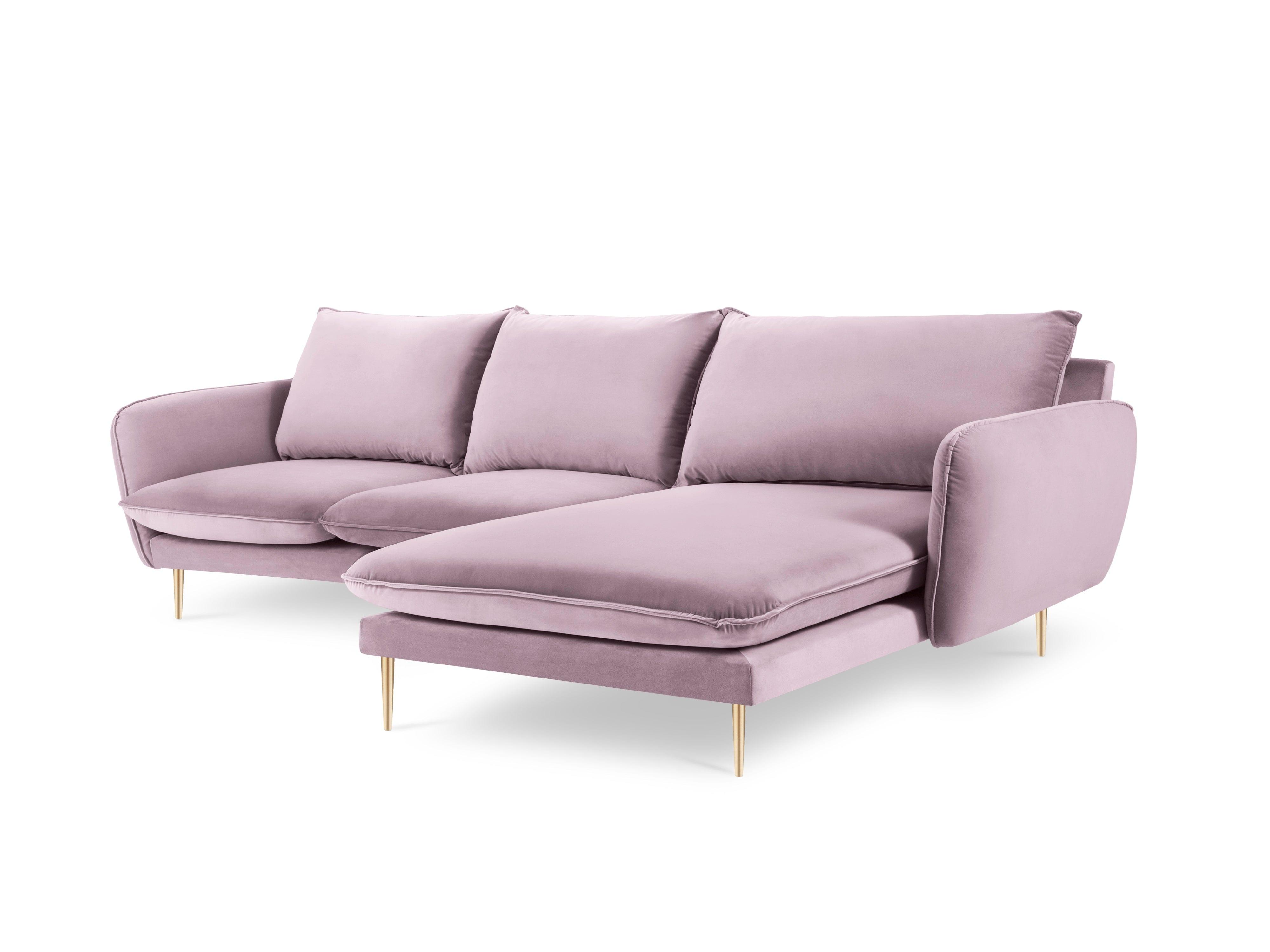 Narożnik aksamitny prawostronny VIENNA pudrowy róż ze złotą podstawą Cosmopolitan Design Eye on Design