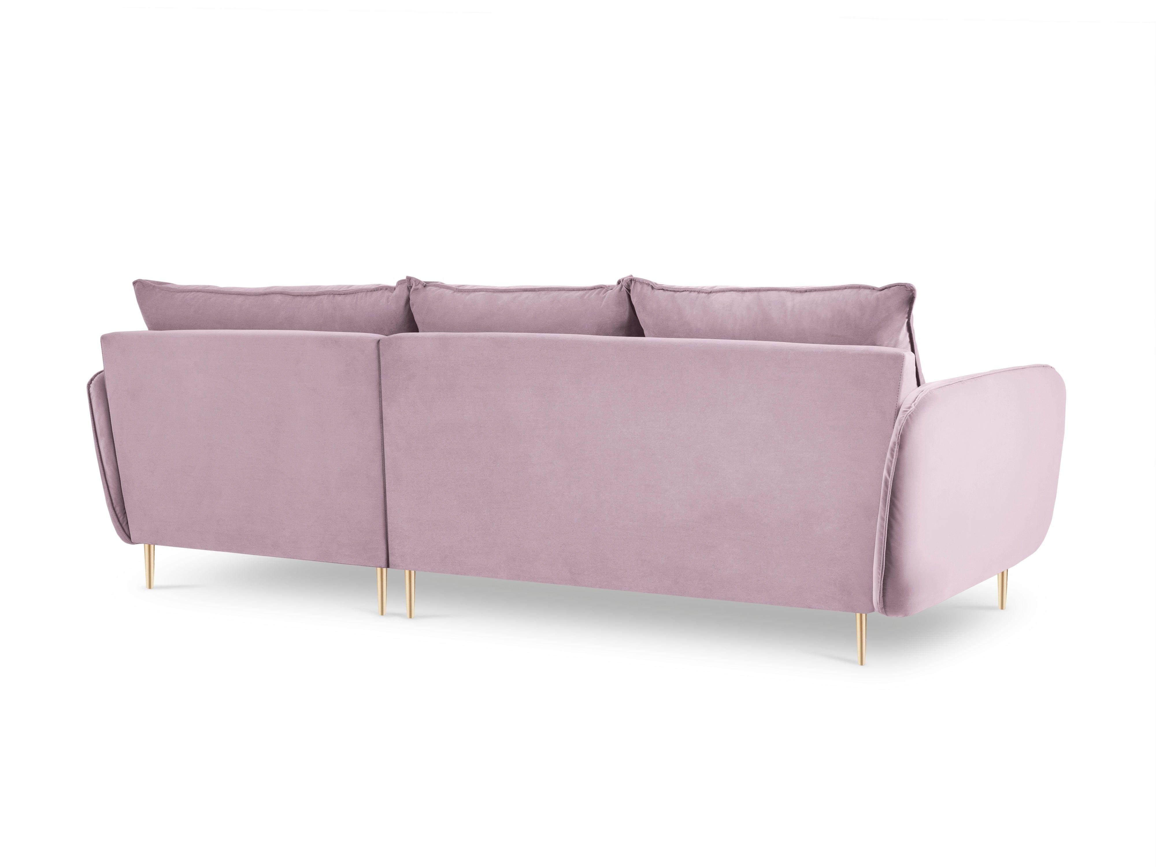 Narożnik aksamitny prawostronny VIENNA pudrowy róż ze złotą podstawą Cosmopolitan Design Eye on Design