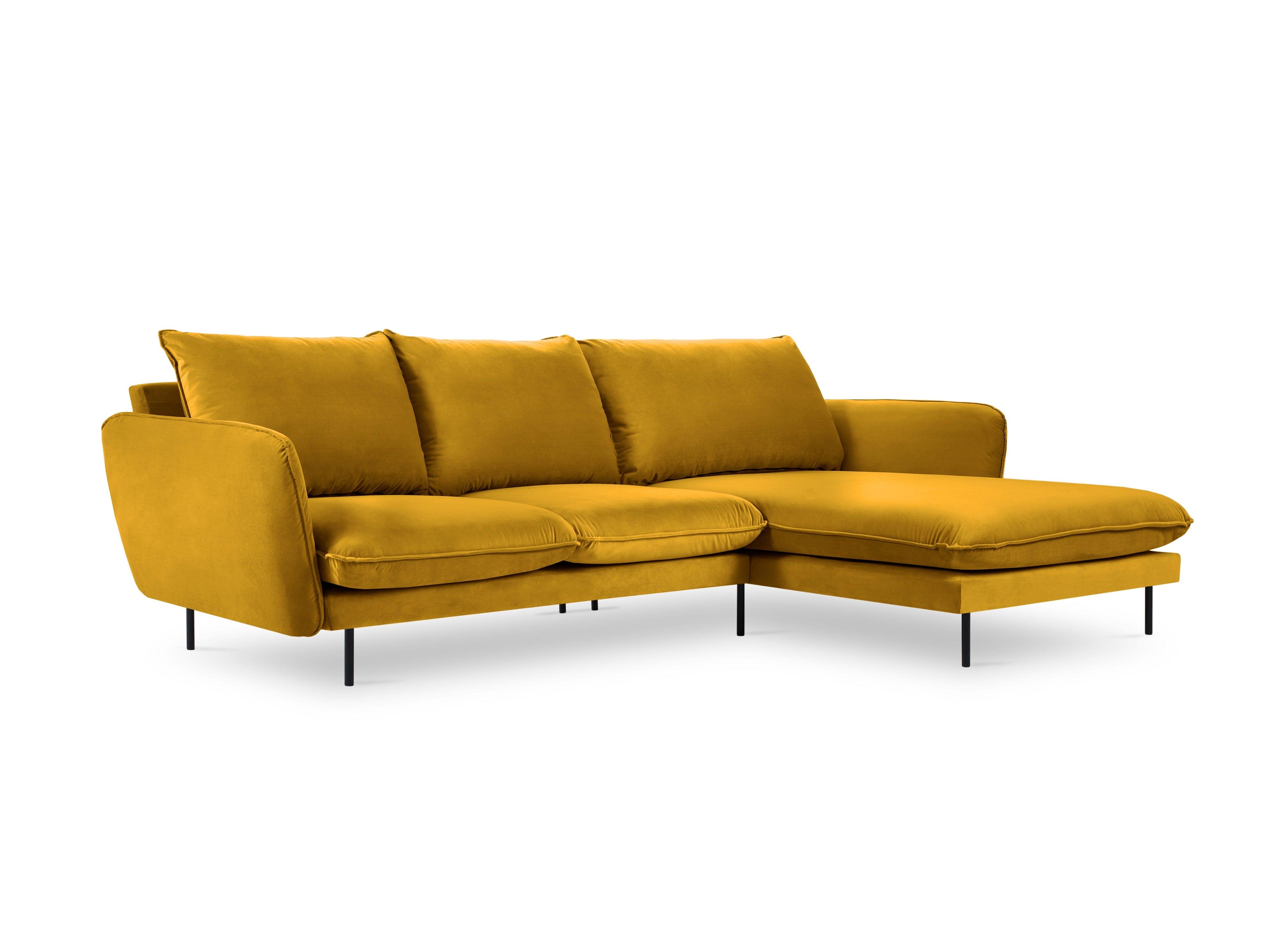 Narożnik aksamitny prawostronny VIENNA żółty z czarną podstawą Cosmopolitan Design Eye on Design