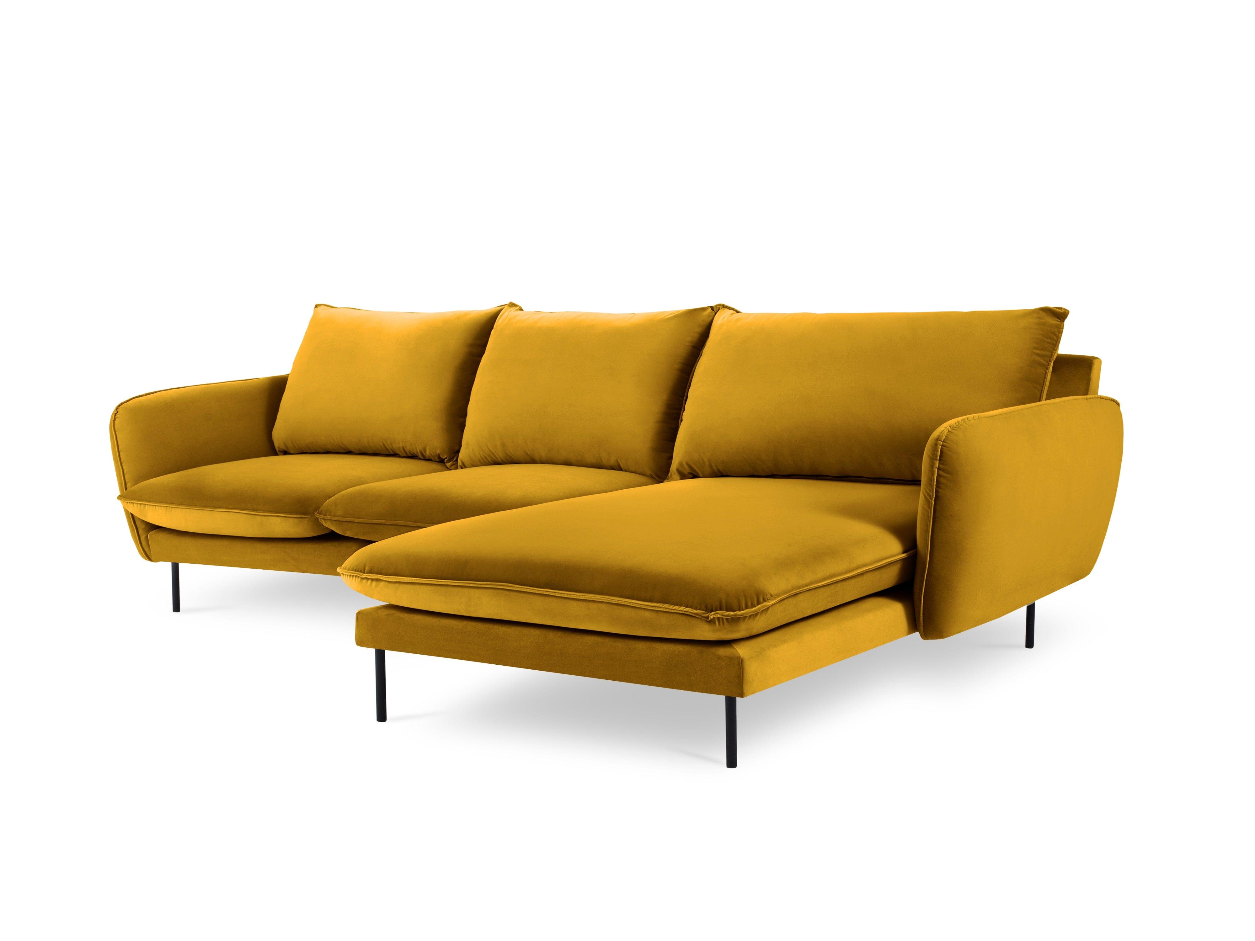 Narożnik aksamitny prawostronny VIENNA żółty z czarną podstawą Cosmopolitan Design Eye on Design