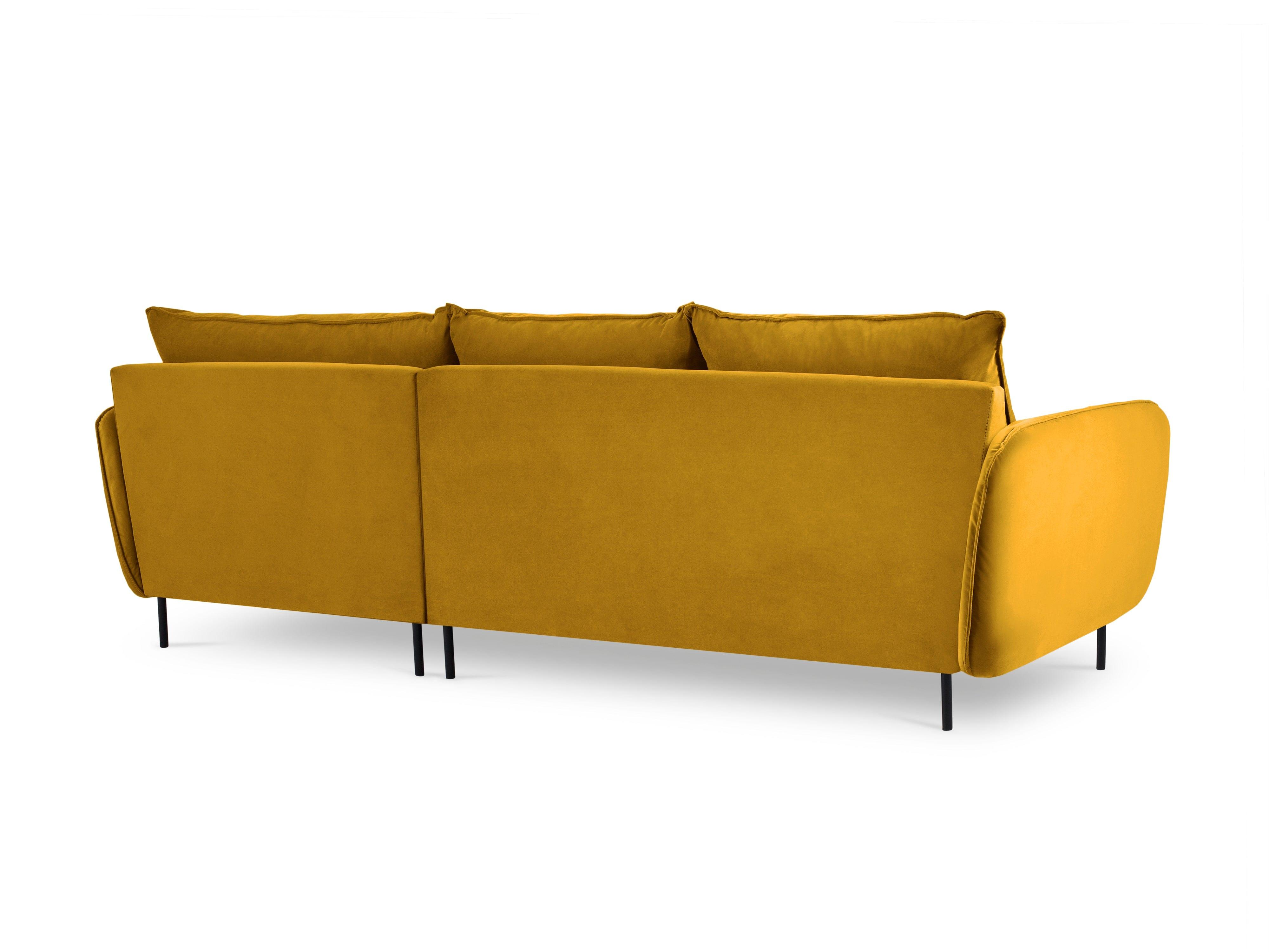 Narożnik aksamitny prawostronny VIENNA żółty z czarną podstawą Cosmopolitan Design Eye on Design