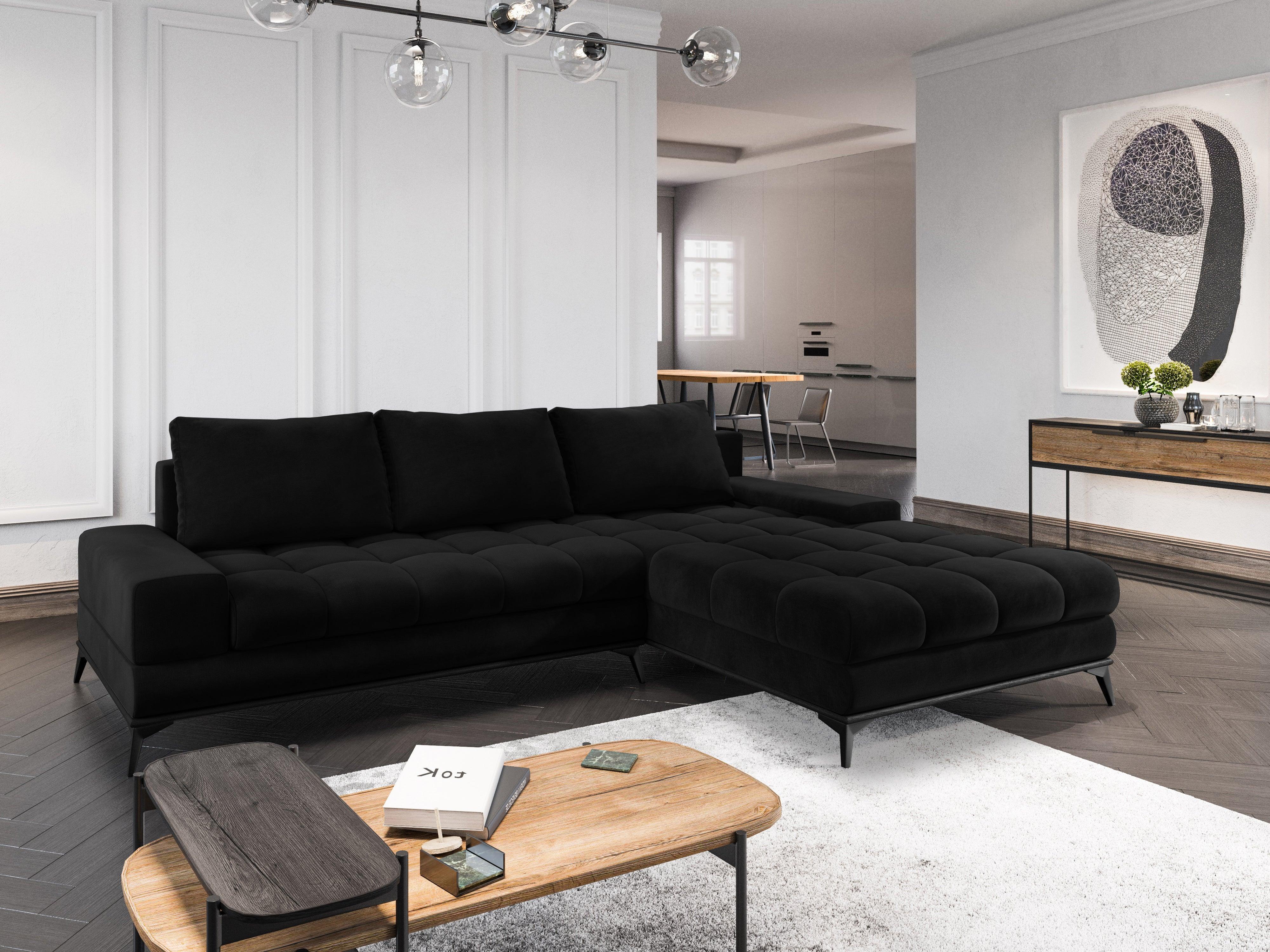 Narożnik aksamitny prawostronny z funkcją spania DENEB czarny Windsor & Co Eye on Design