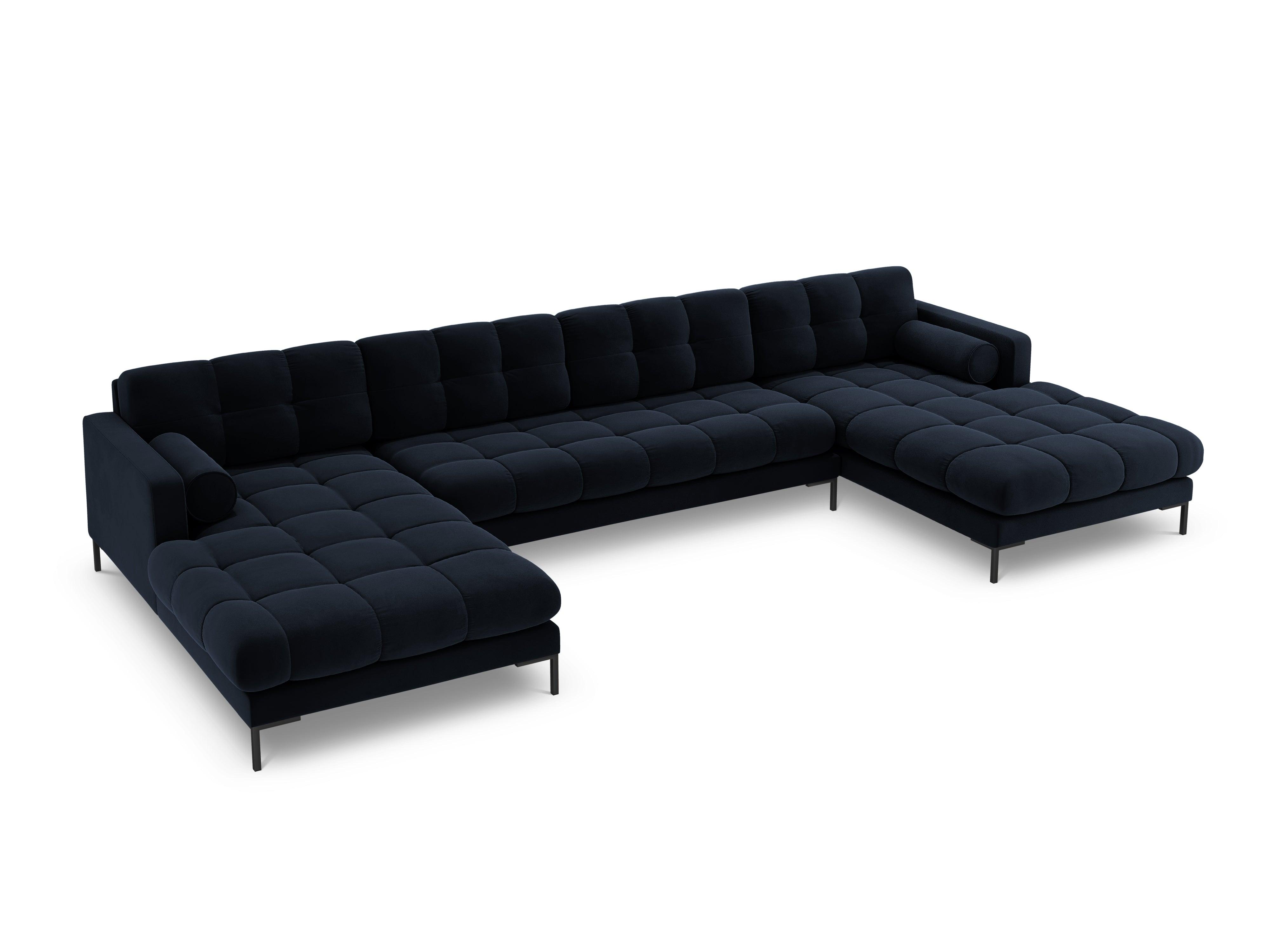 Narożnik aksamitny w kształcie U BALI ciemnoniebieski z czarną podstawą Cosmopolitan Design Eye on Design
