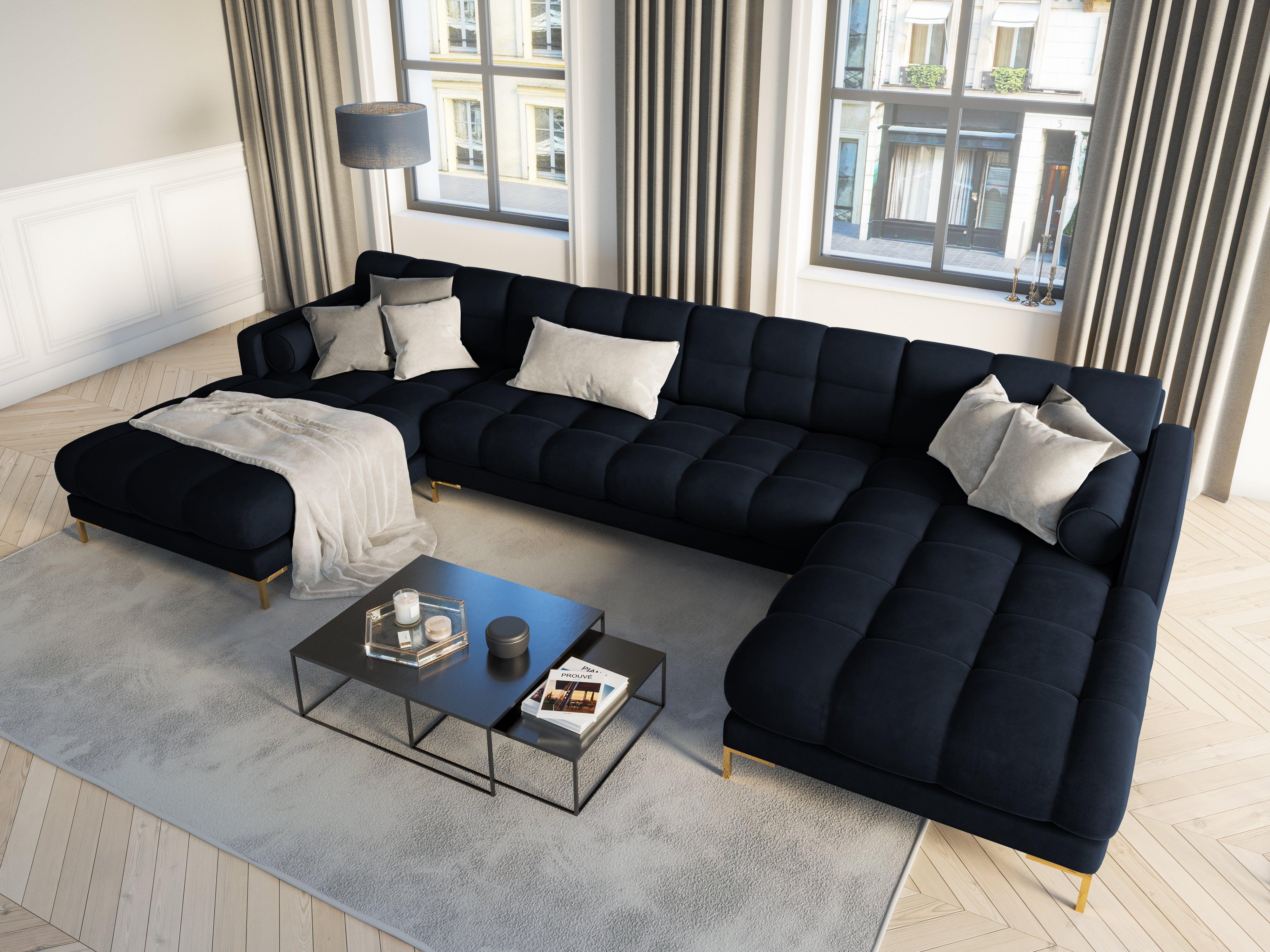 Narożnik aksamitny w kształcie U BALI ciemnoniebieski ze złotą podstawą Cosmopolitan Design Eye on Design