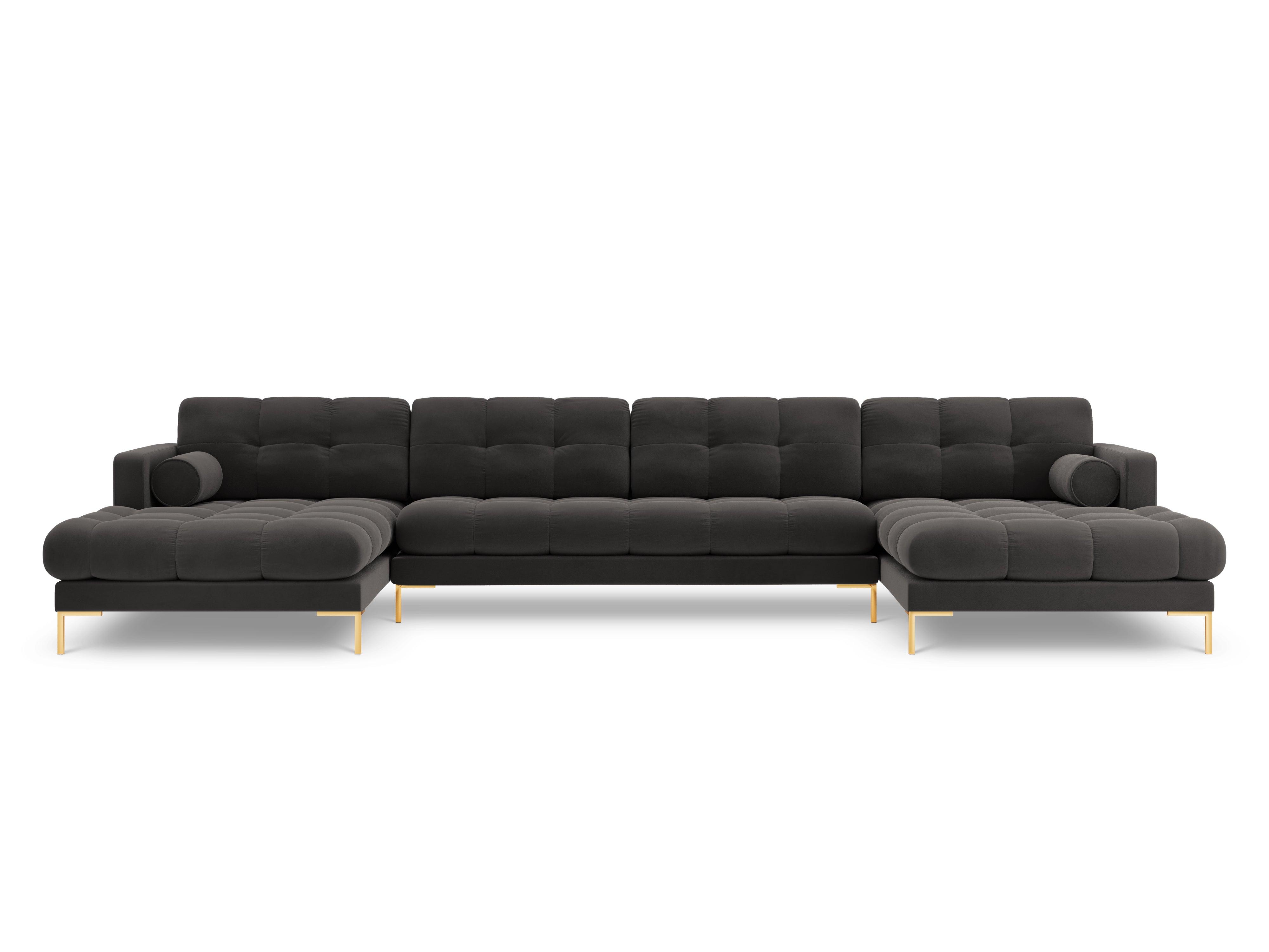 Narożnik aksamitny w kształcie U BALI ciemnoszary ze złotą podstawą Cosmopolitan Design Eye on Design
