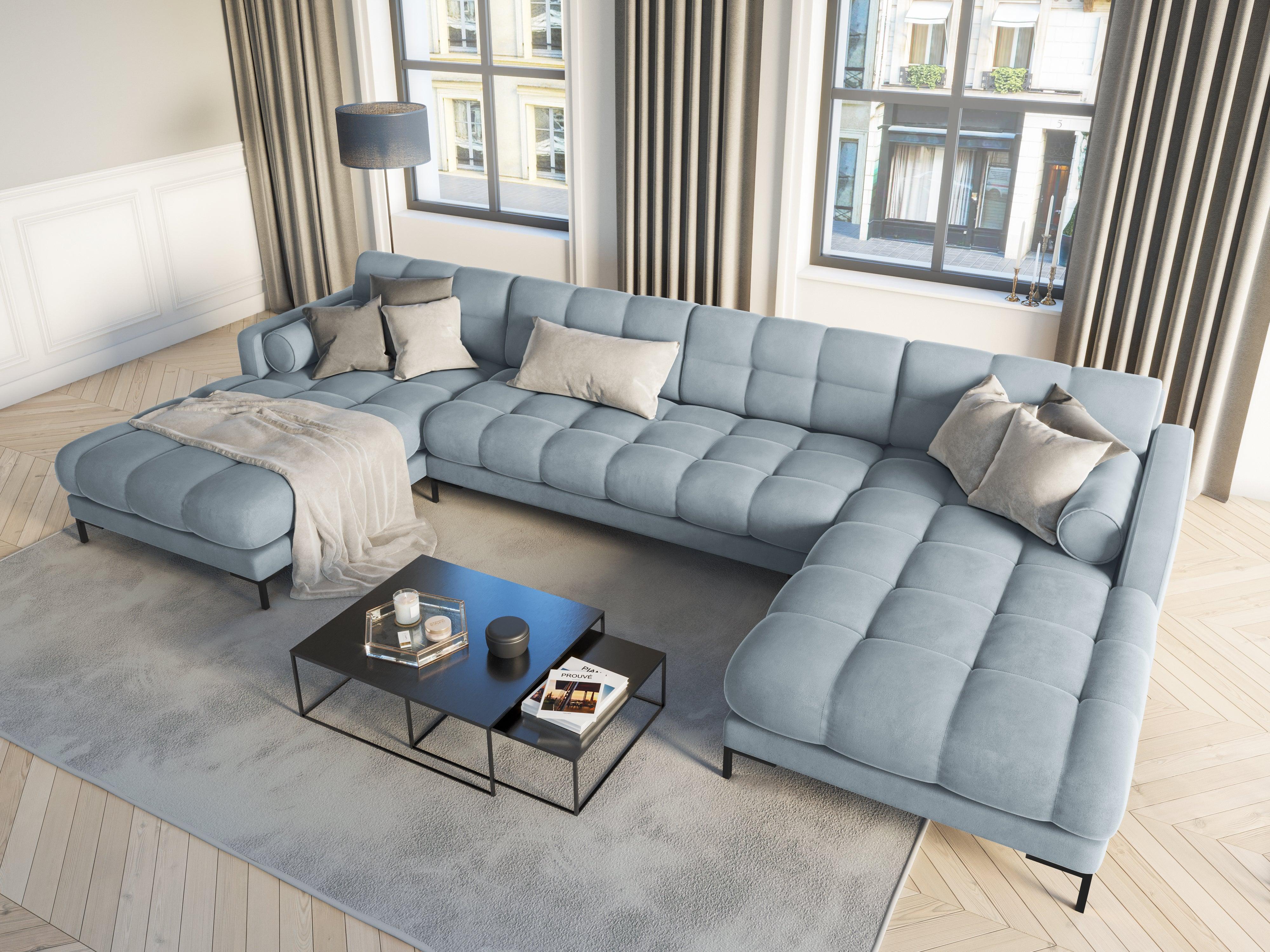 Narożnik aksamitny w kształcie U BALI jasnoniebieski z czarną podstawą Cosmopolitan Design Eye on Design