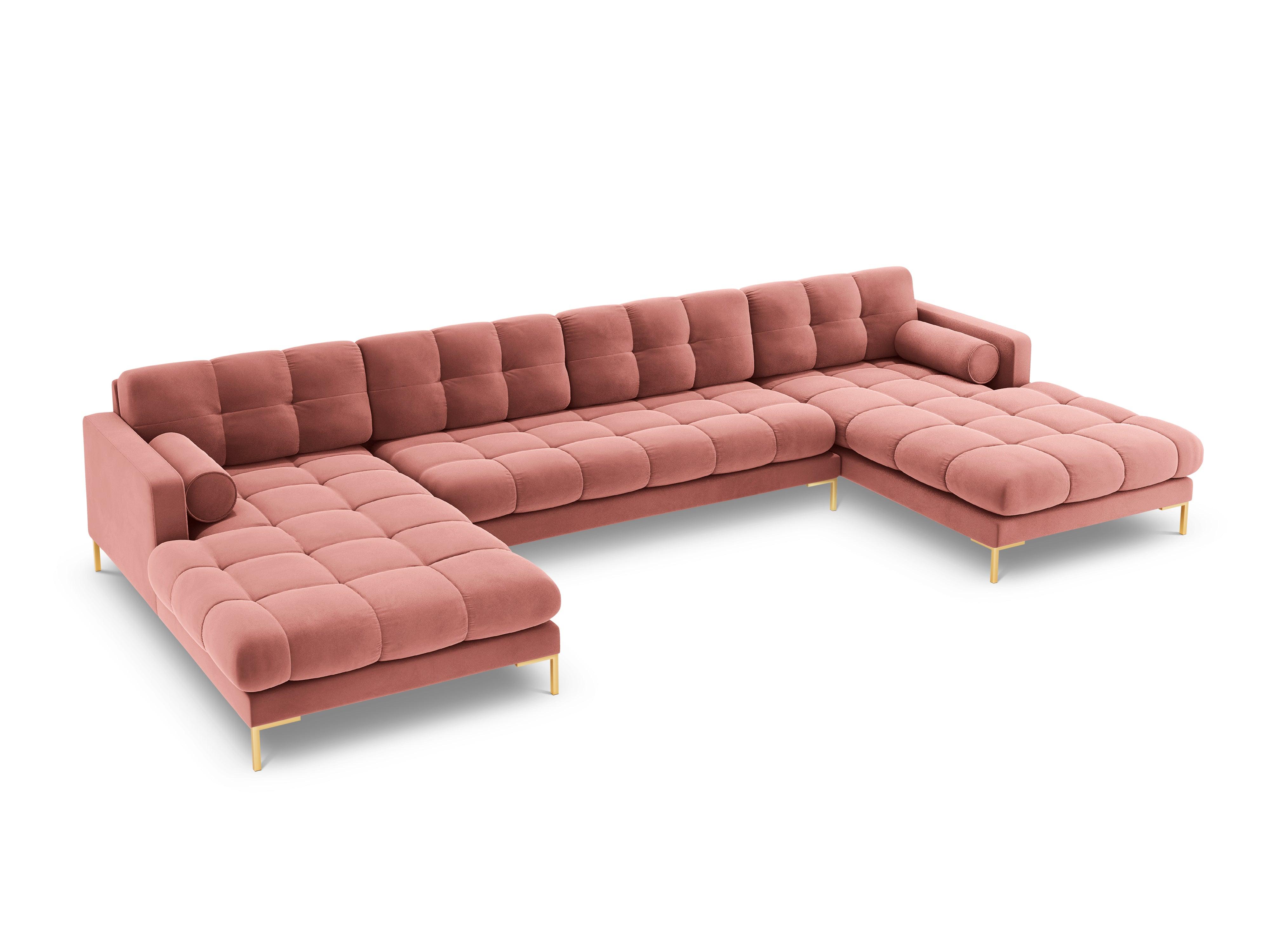 Narożnik aksamitny w kształcie U BALI różowy ze złotą podstawą Cosmopolitan Design Eye on Design