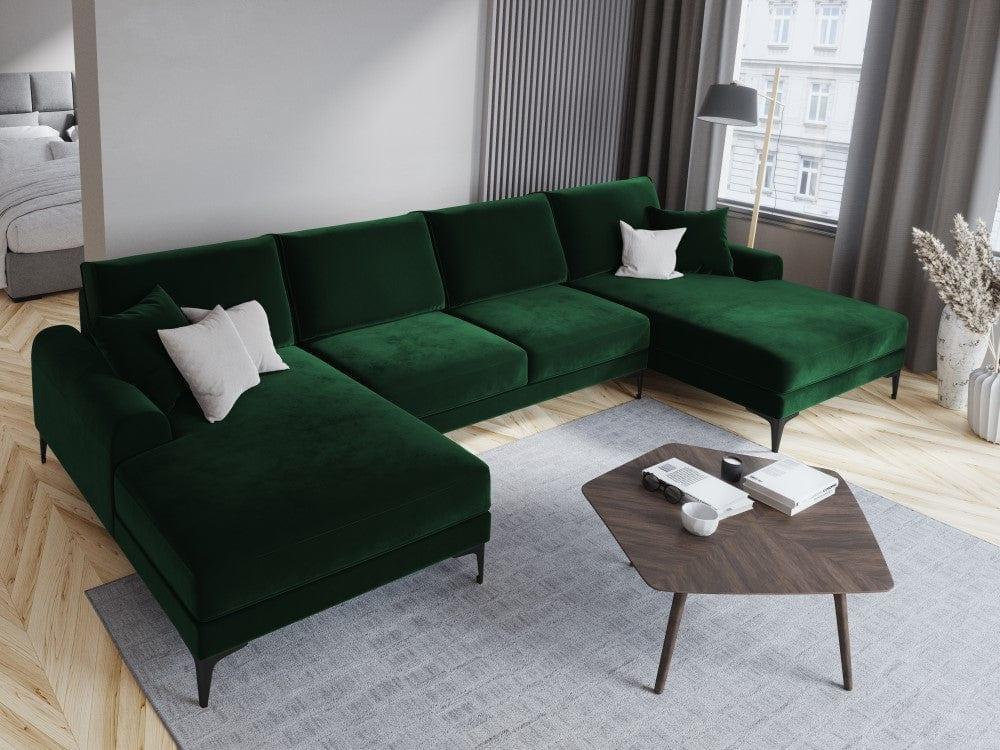 Narożnik aksamitny w kształcie U MADARA butelkowa zieleń z czarną podstawą Mazzini Sofas Eye on Design