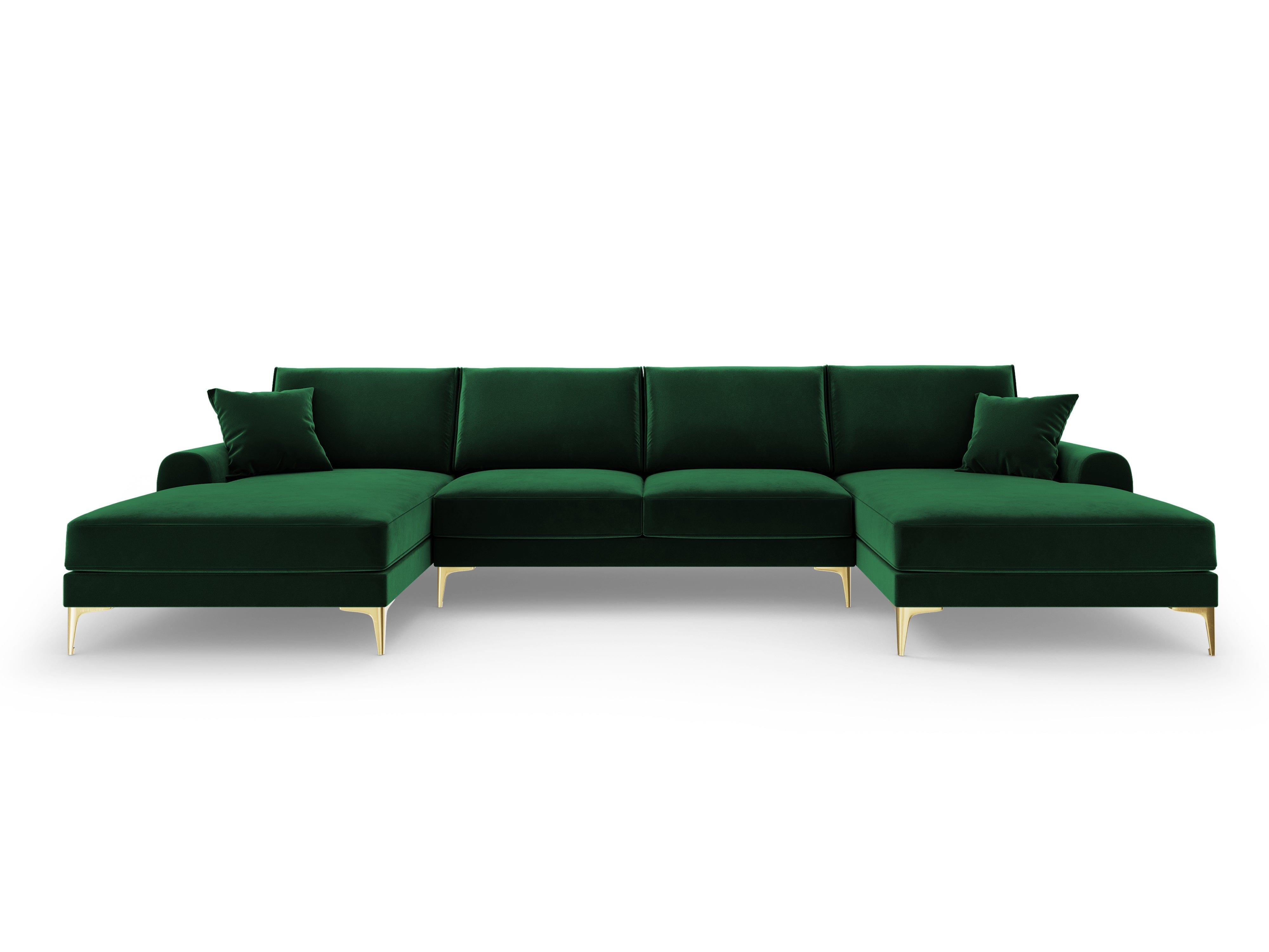Narożnik aksamitny w kształcie U MADARA butelkowa zieleń ze złotą podstawą Mazzini Sofas Eye on Design