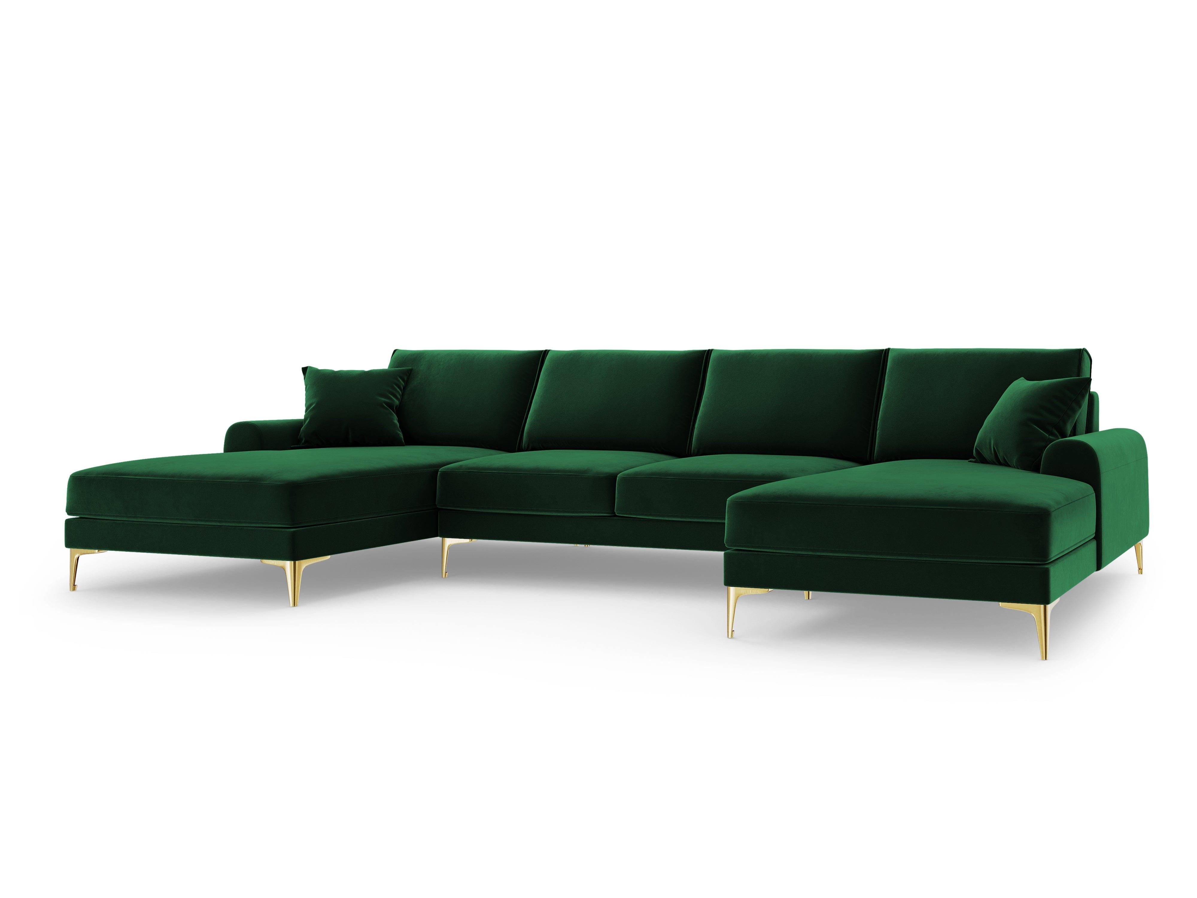 Narożnik aksamitny w kształcie U MADARA butelkowa zieleń ze złotą podstawą Mazzini Sofas Eye on Design
